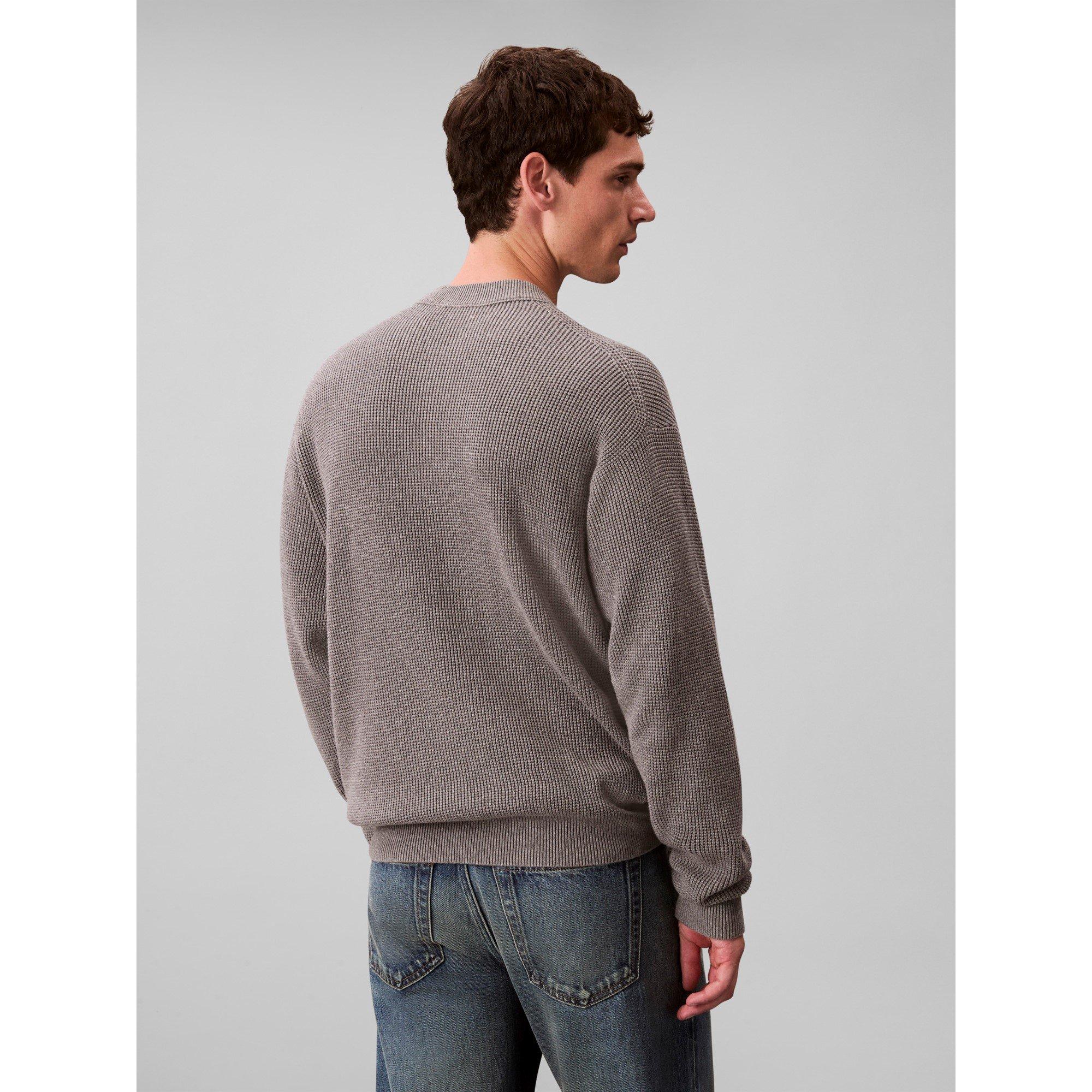Medium Grey P7E - Calvin Klein Jeans - Men's CKJ Waffle Crew Neck Jumper - 3