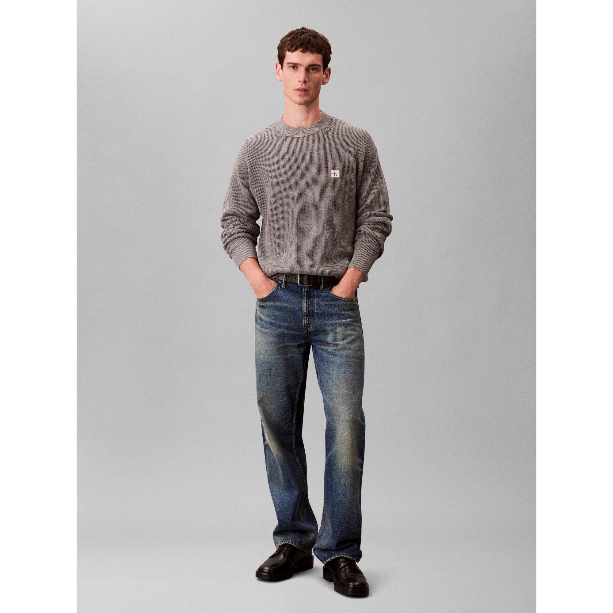 Medium Grey P7E - Calvin Klein Jeans - Men's CKJ Waffle Crew Neck Jumper - 4
