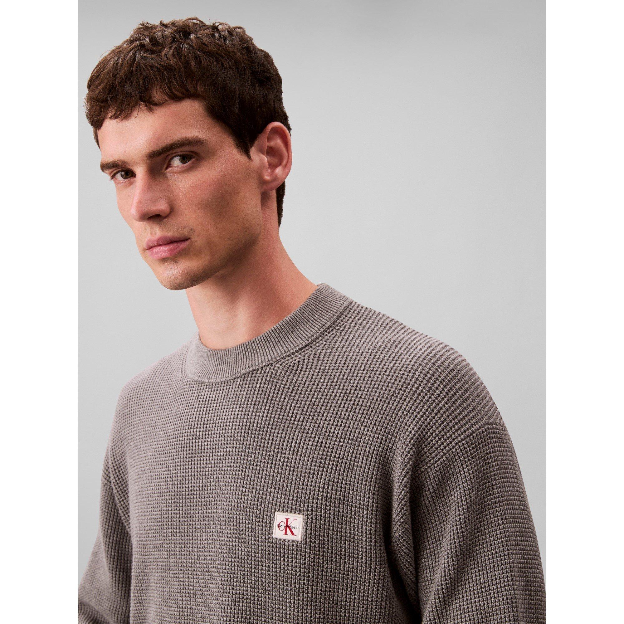 Medium Grey P7E - Calvin Klein Jeans - Men's CKJ Waffle Crew Neck Jumper - 6