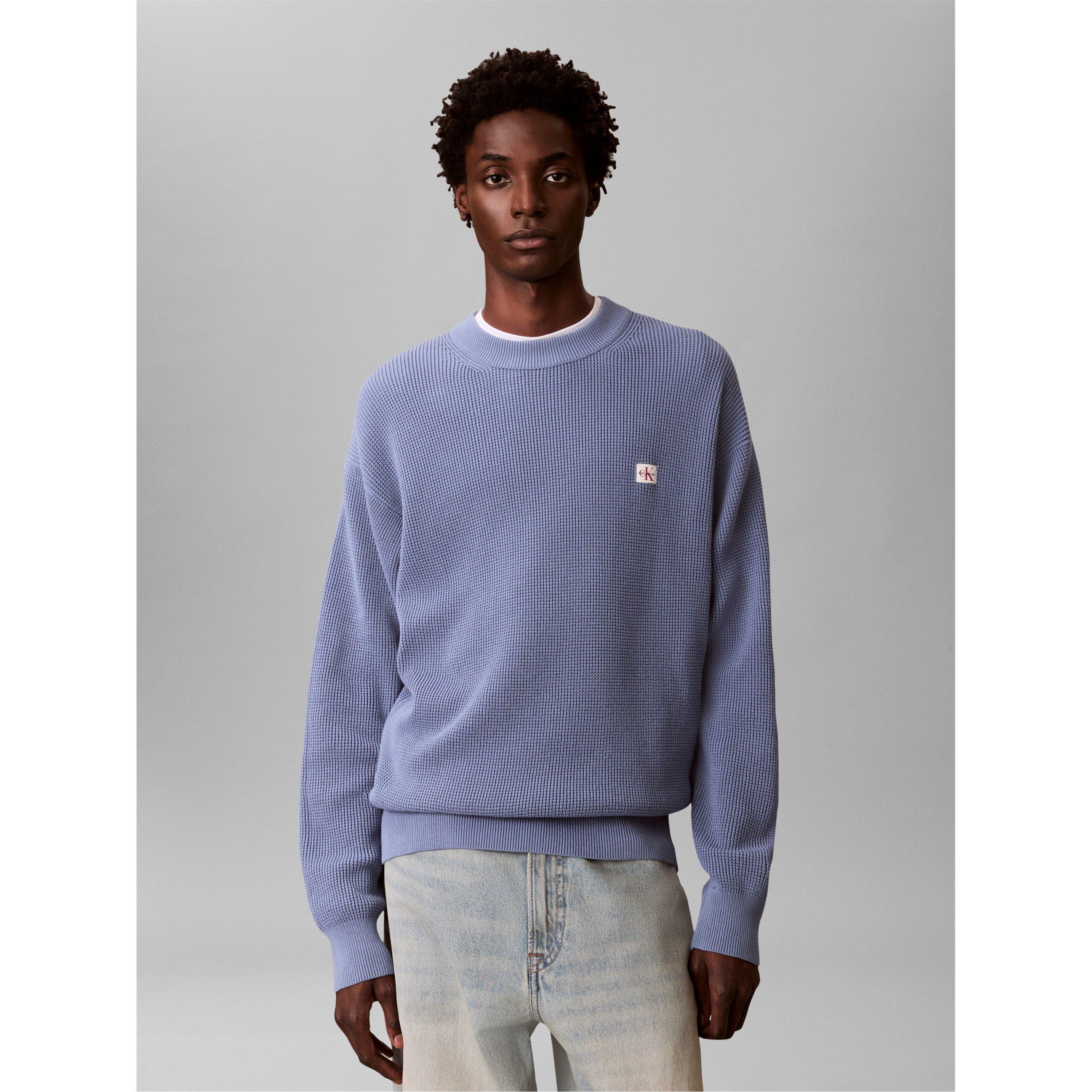 Calvin Klein Jeans Men's Ckj Waffle Crew Neck Jumper - Dusty Salr Blue - M