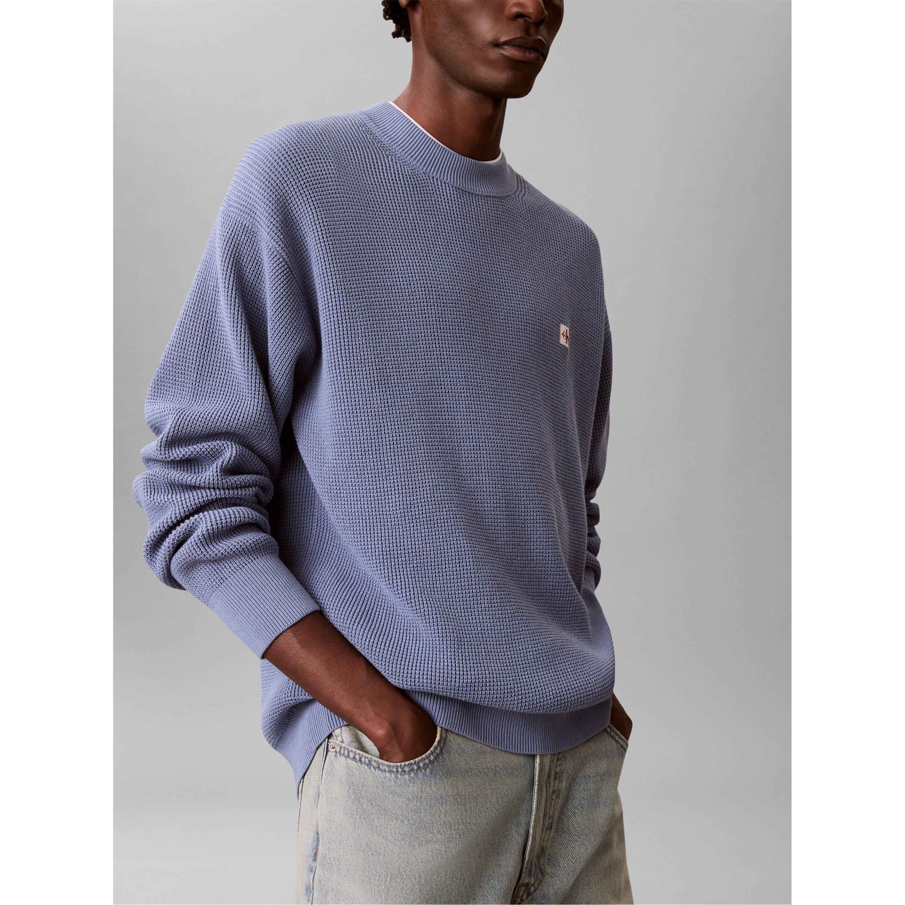 Dusty Salr Blue - Calvin Klein Jeans - Men's CKJ Waffle Crew Neck Jumper - 3