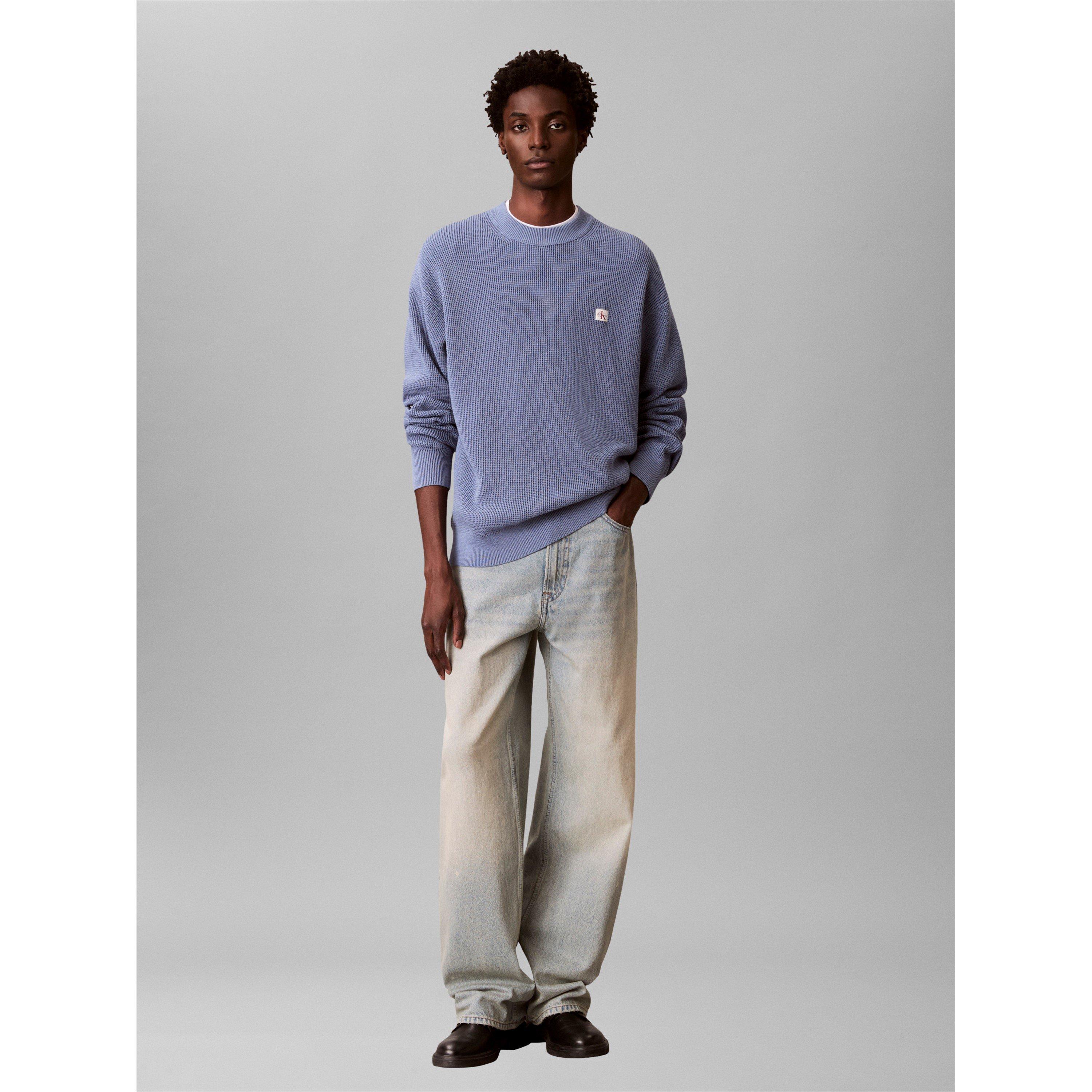 Dusty Salr Blue - Calvin Klein Jeans - Men's CKJ Waffle Crew Neck Jumper - 5