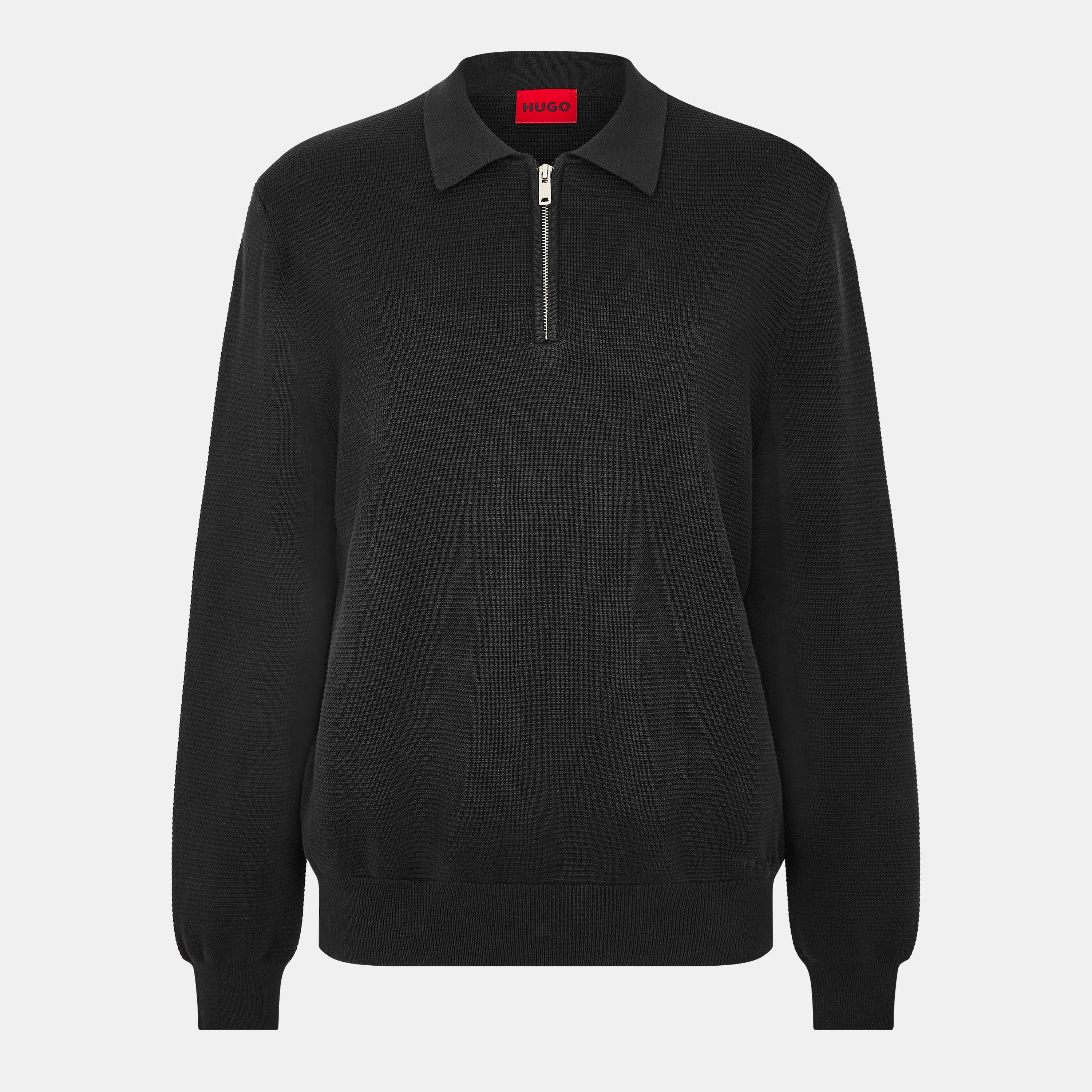 Black 001 - Hugo - Men's San Pauley Red Ribbed Tailored Fit Crew Neck Jumper - 1