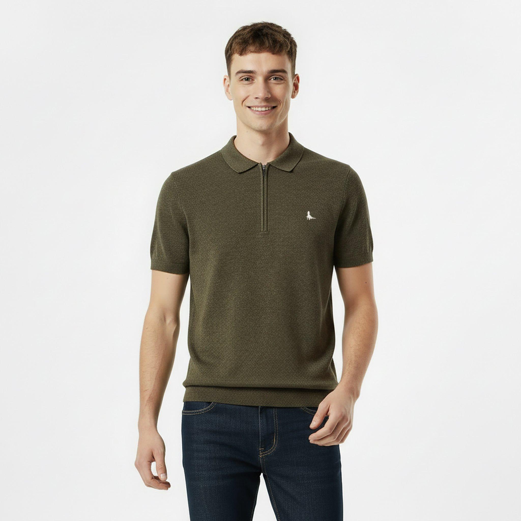 Fer/Kaki - Jack Wills - JW Short Sleeve Zip Knit Polo - 3