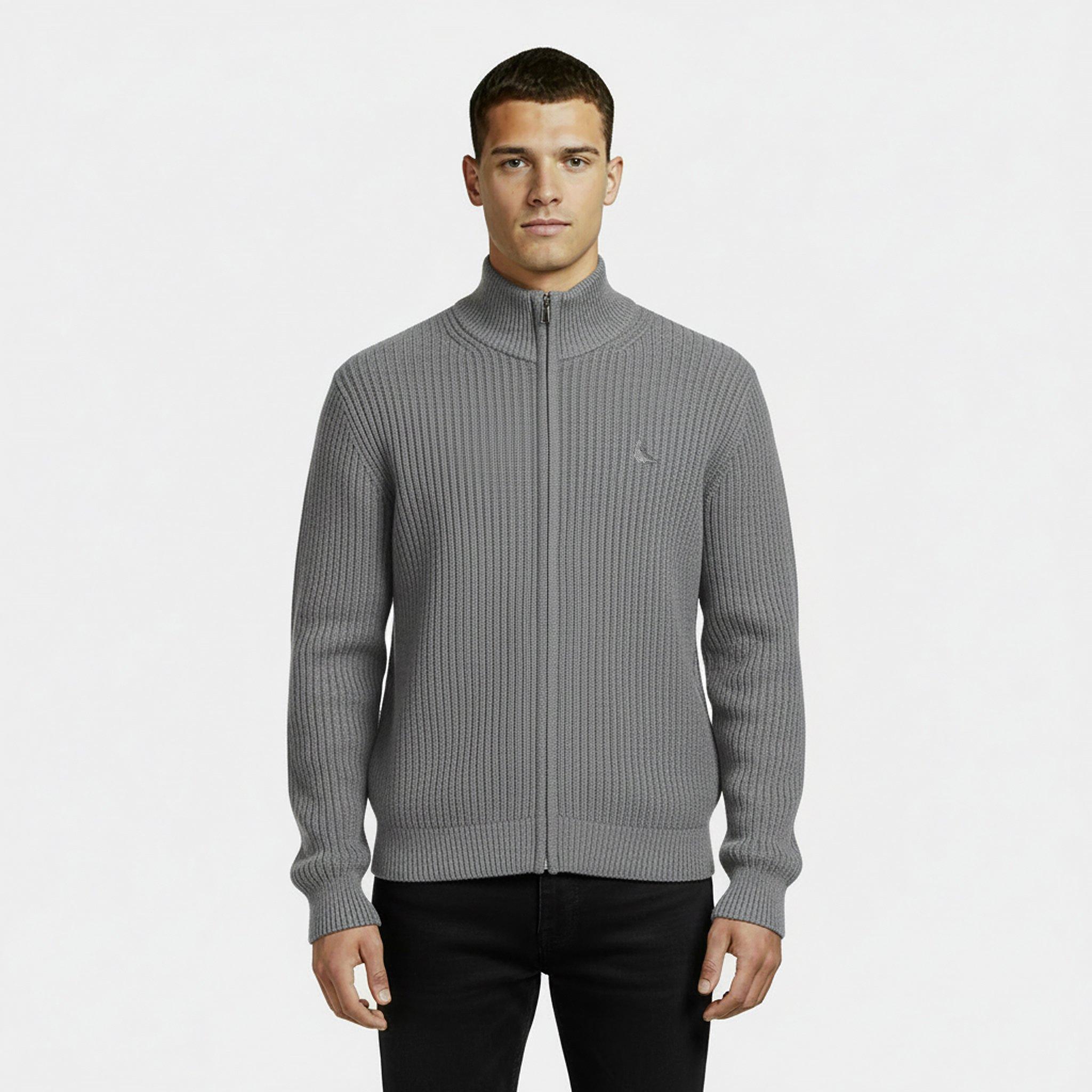 Grey Marl - Jack Wills - Rib Zip Funnel Cardigan Sweaters Men - 3