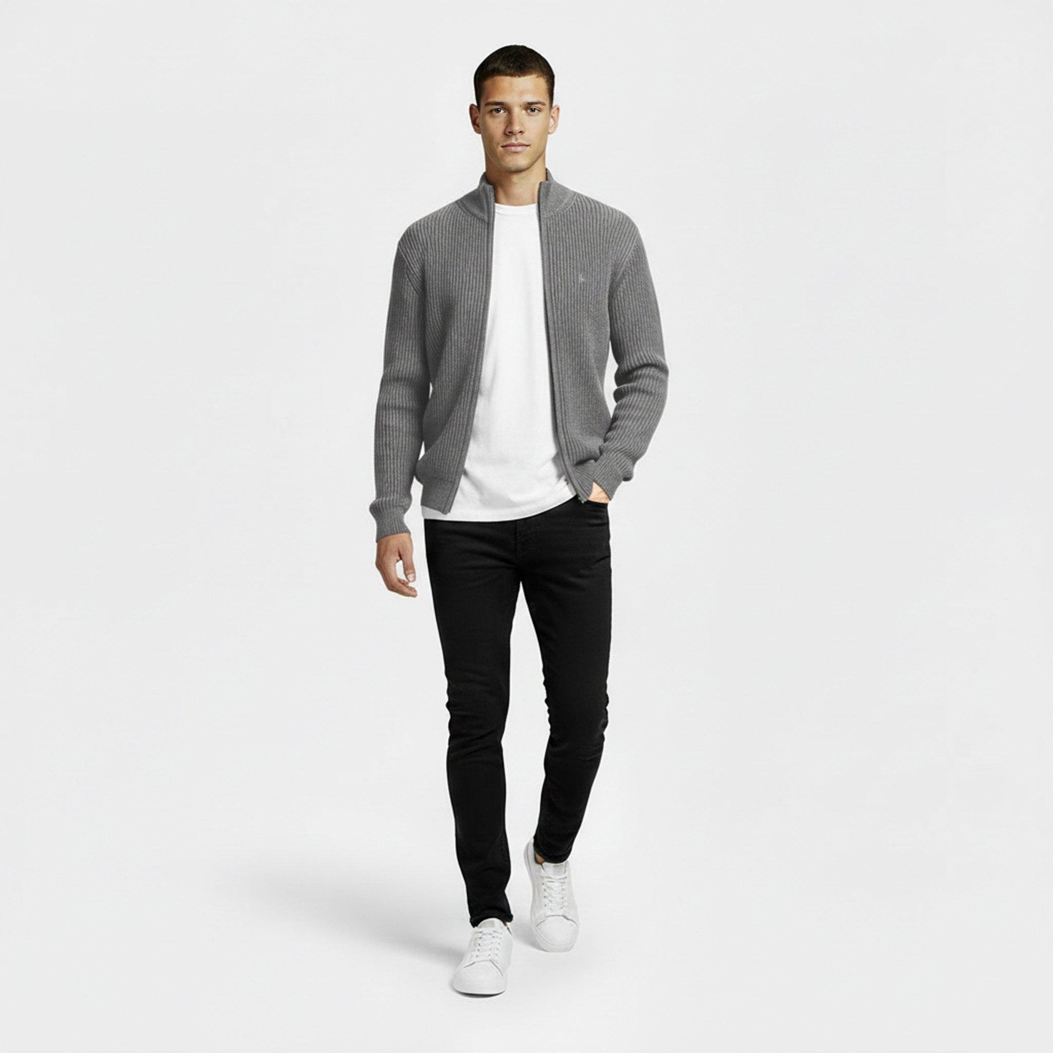 Grey Marl - Jack Wills - Rib Zip Funnel Cardigan Sweaters Men - 5