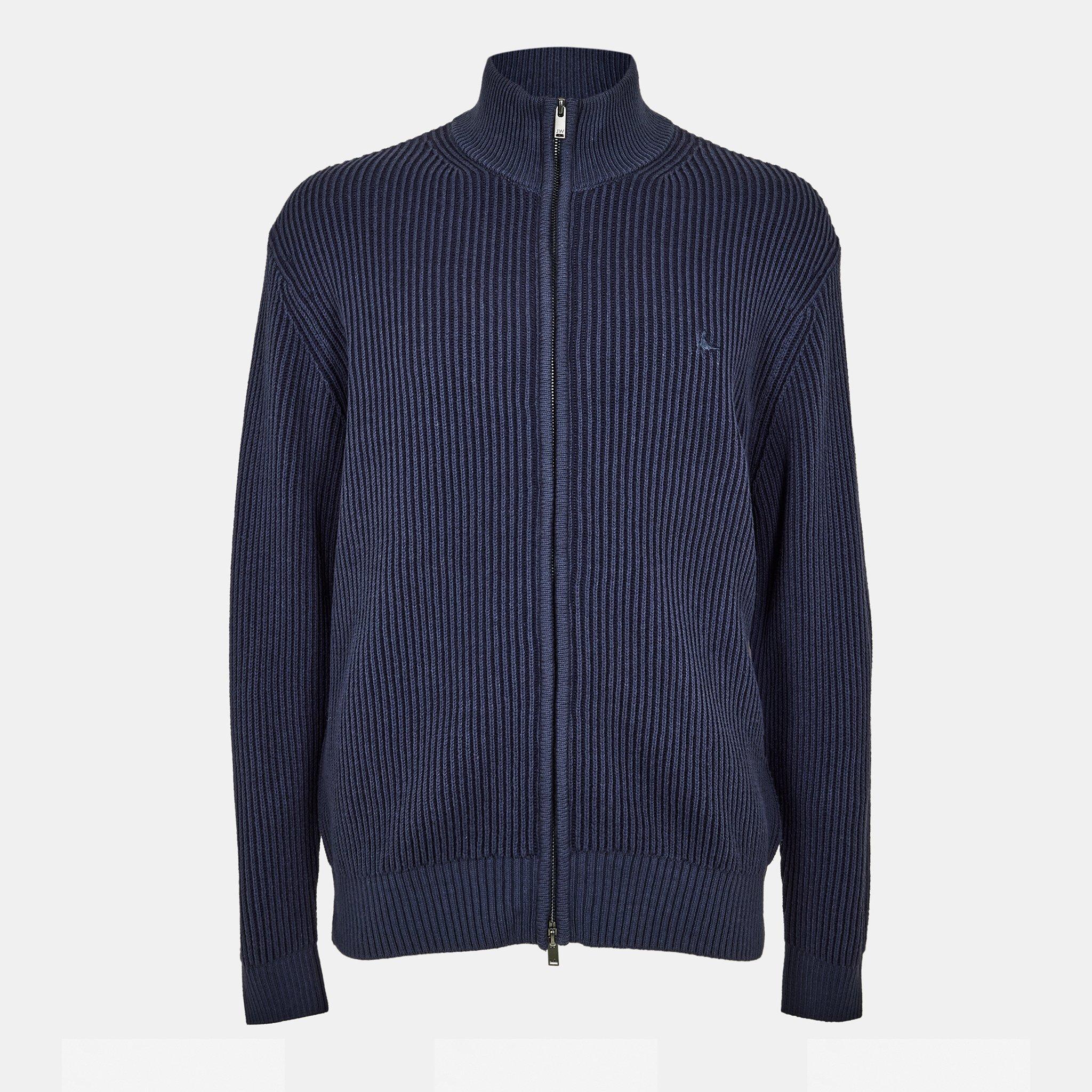 Jack Wills Men's Rib Zip Funnel Cardigan Sweaters - Navy - 2XL
