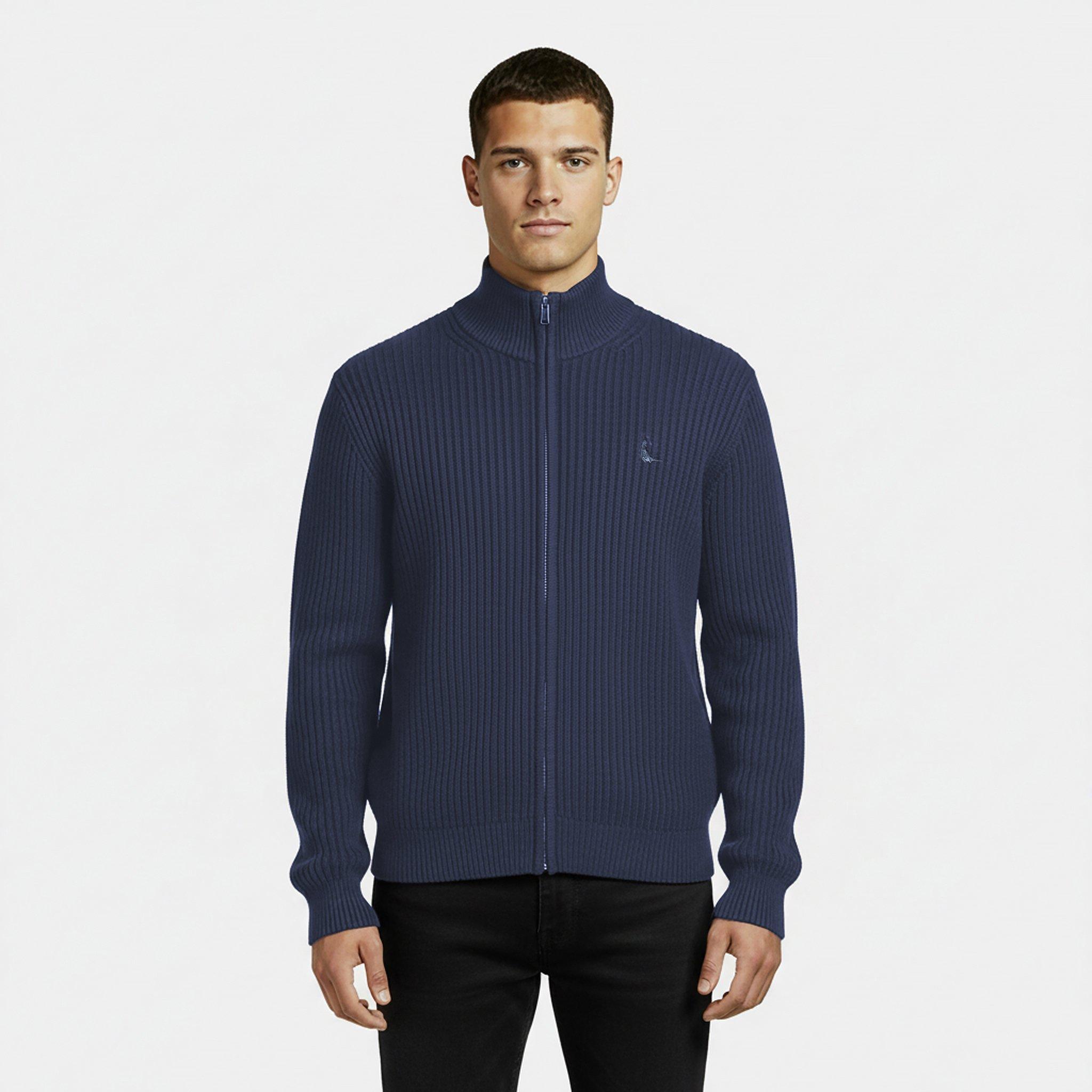 Navy - Jack Wills - Rib Zip Funnel Cardigan Sweaters Men - 3