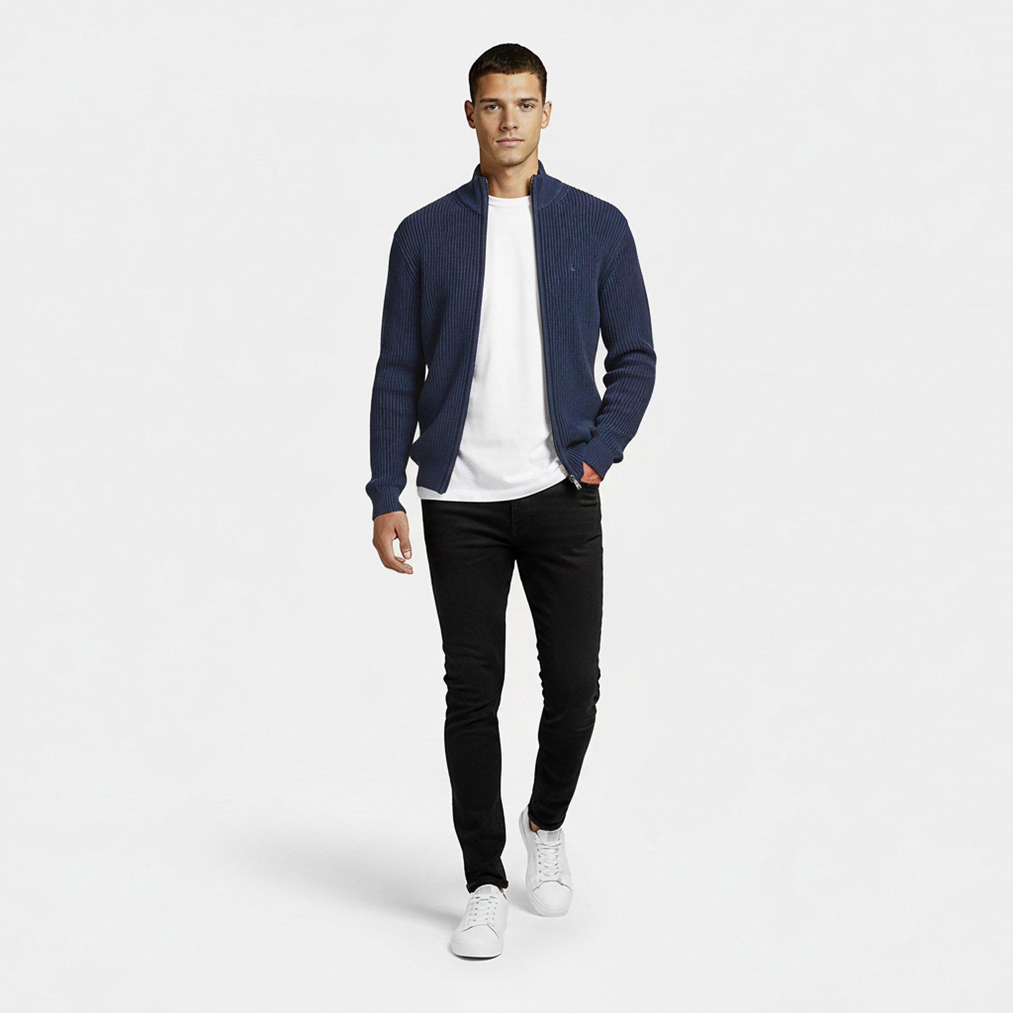 Navy - Jack Wills - Rib Zip Funnel Cardigan Sweaters Men - 5