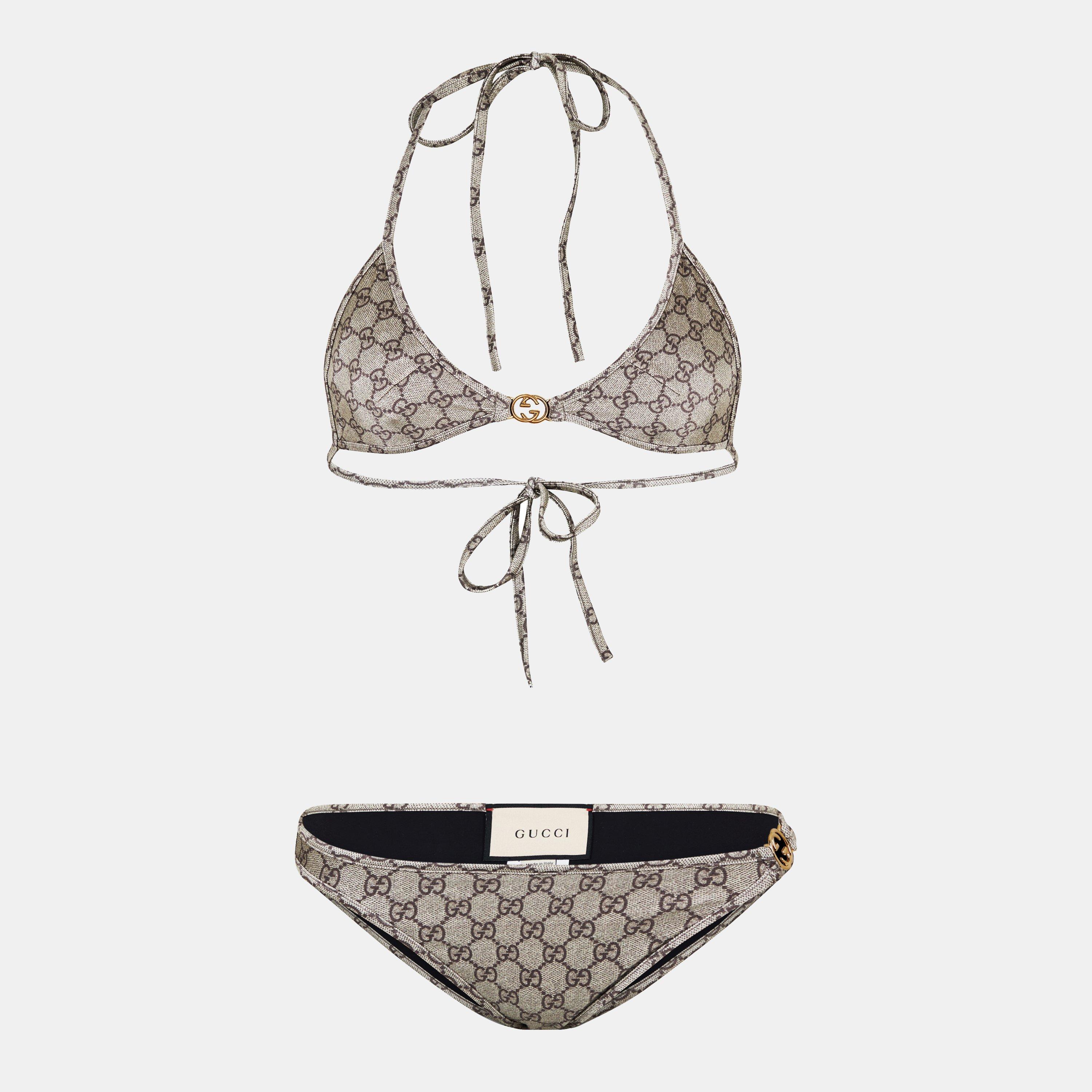 Beige 9742 - Gucci - Women's Logo Nylon GG Triangle Bikini Set - 1