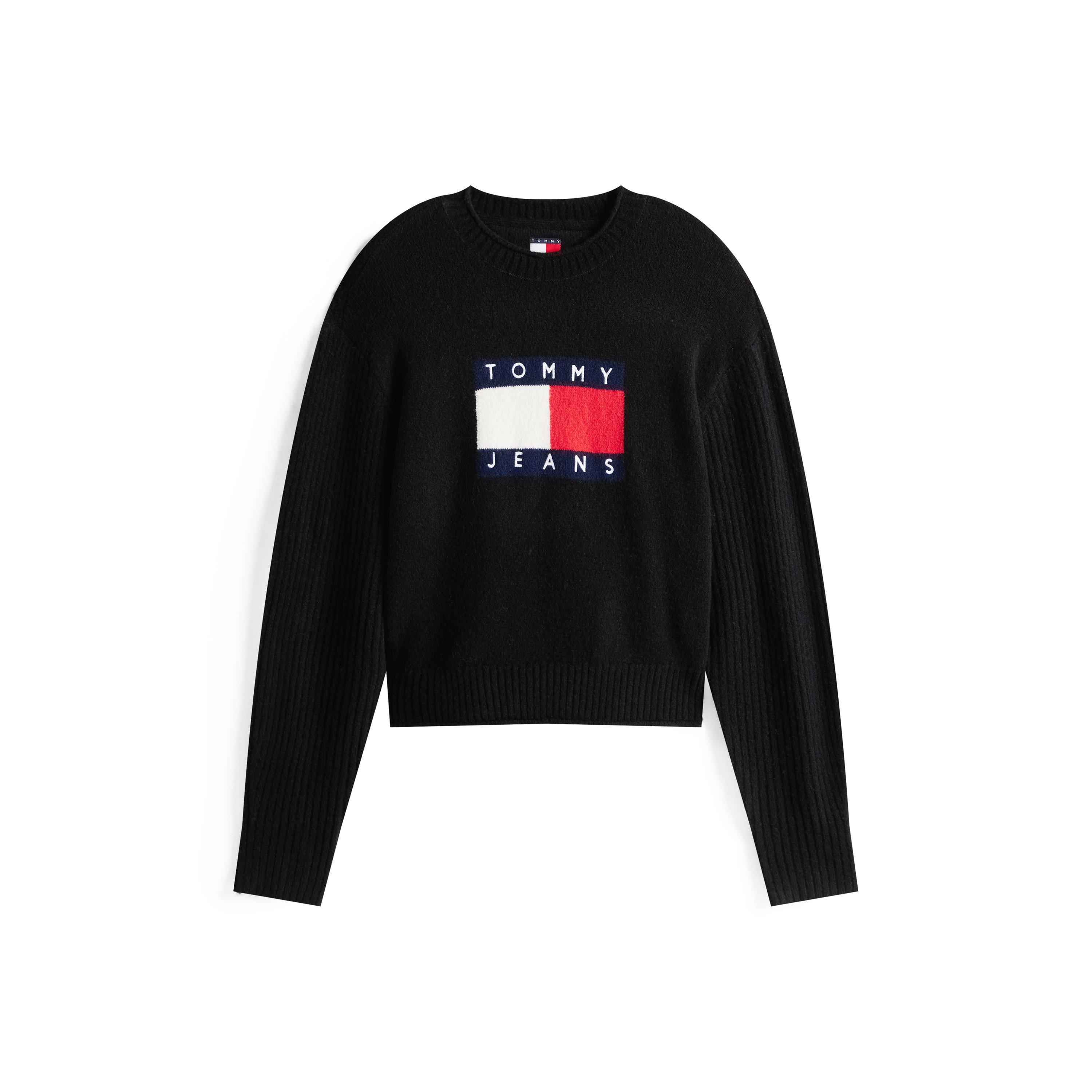 Black Htr - Tommy Jeans - Women's Large Flag Cable Knit Jumper - 1