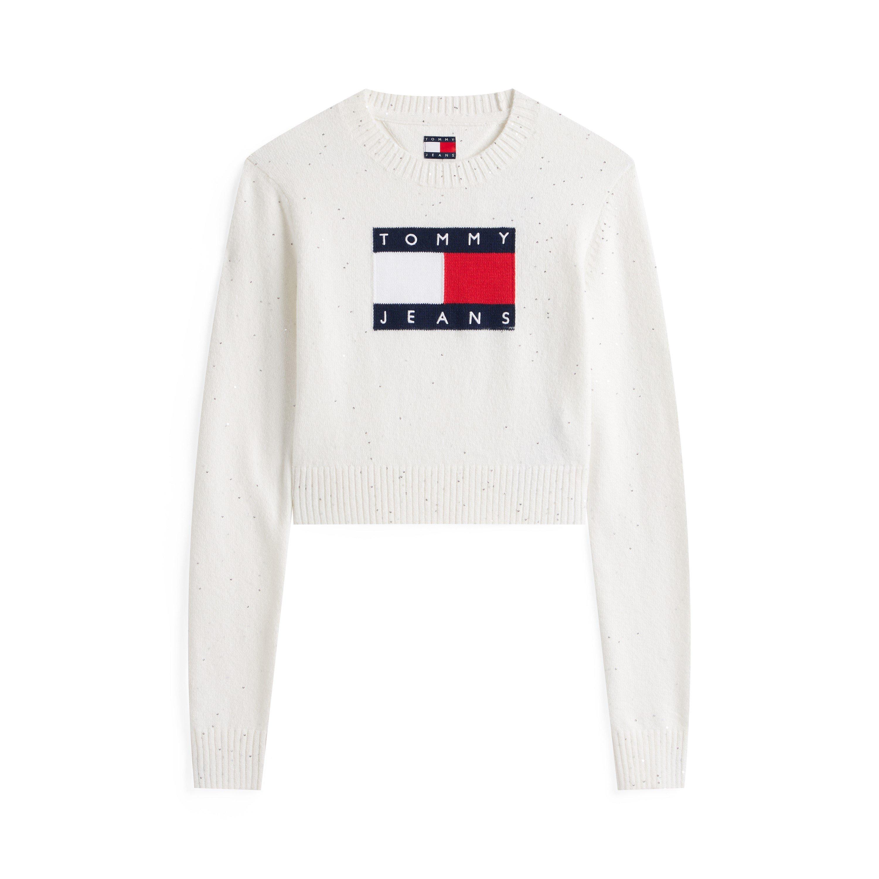 Tommy Jeans Women's Tj Sparkle Flg Knitted Crew Neck Jumper - Ancient White - 14 (L)