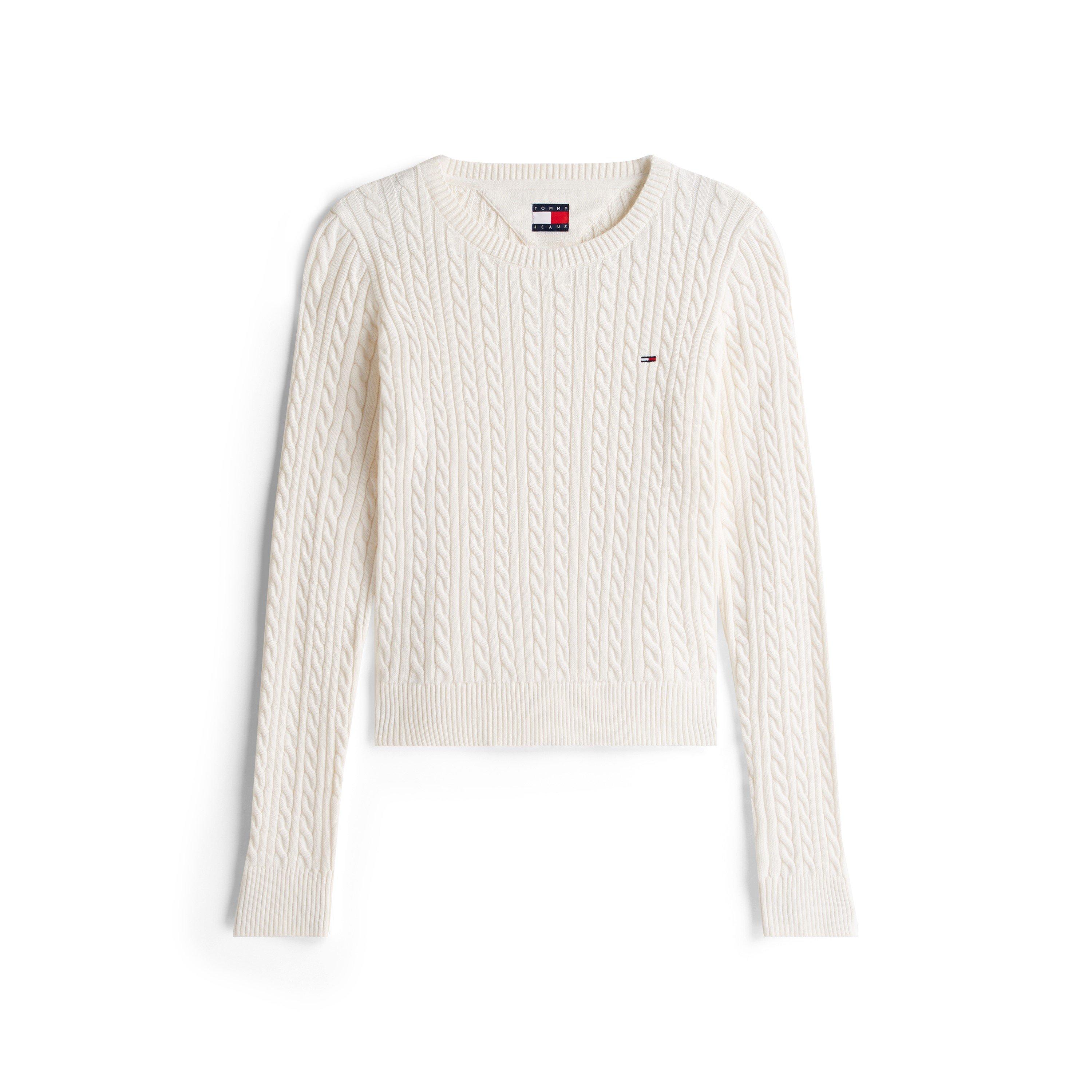 Tommy Jeans Women's Cable Knit Crew Neck Jumper - Ancient White - 16 (XL)