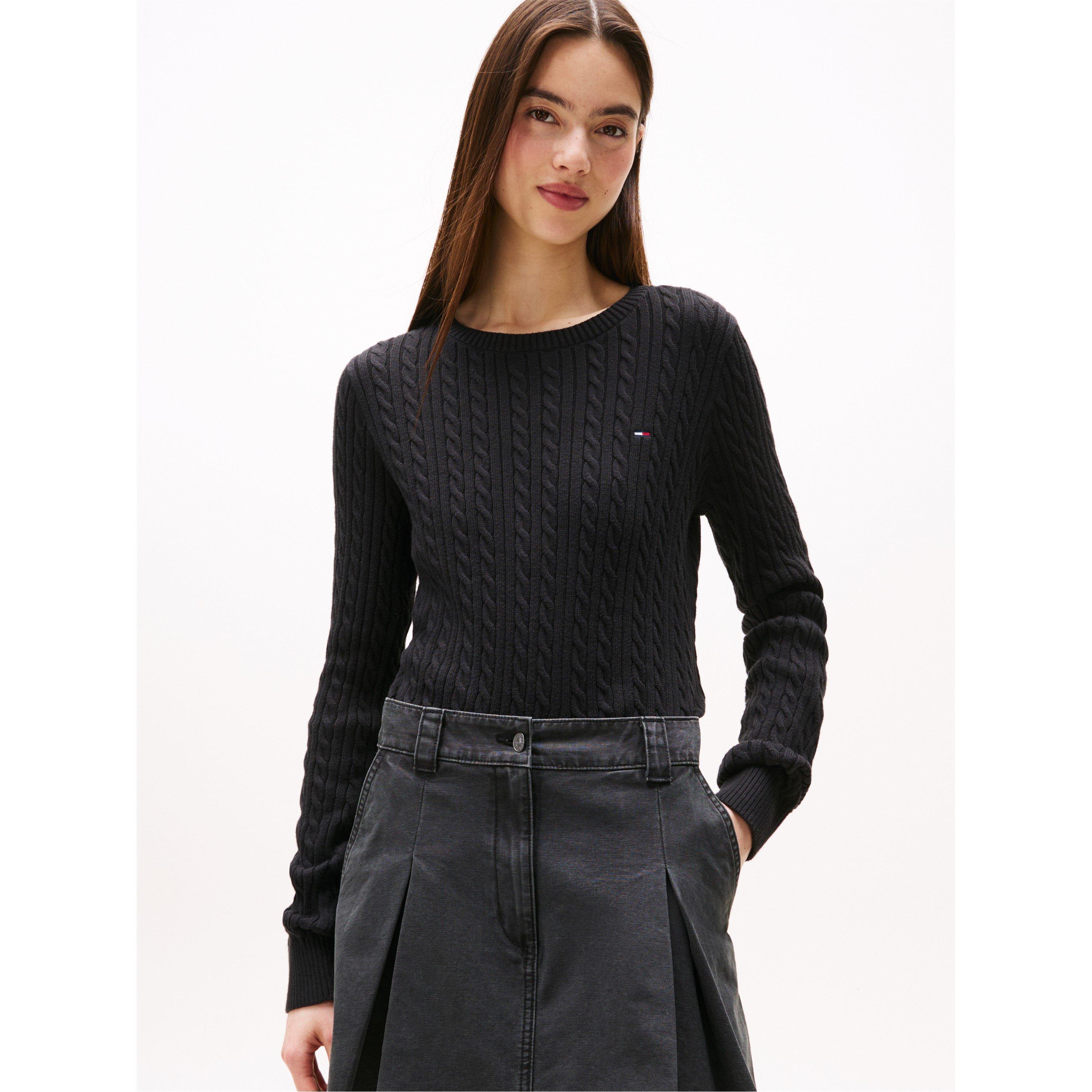 Black - Tommy Jeans - Women's Cable Knit Crew Neck Jumper - 2