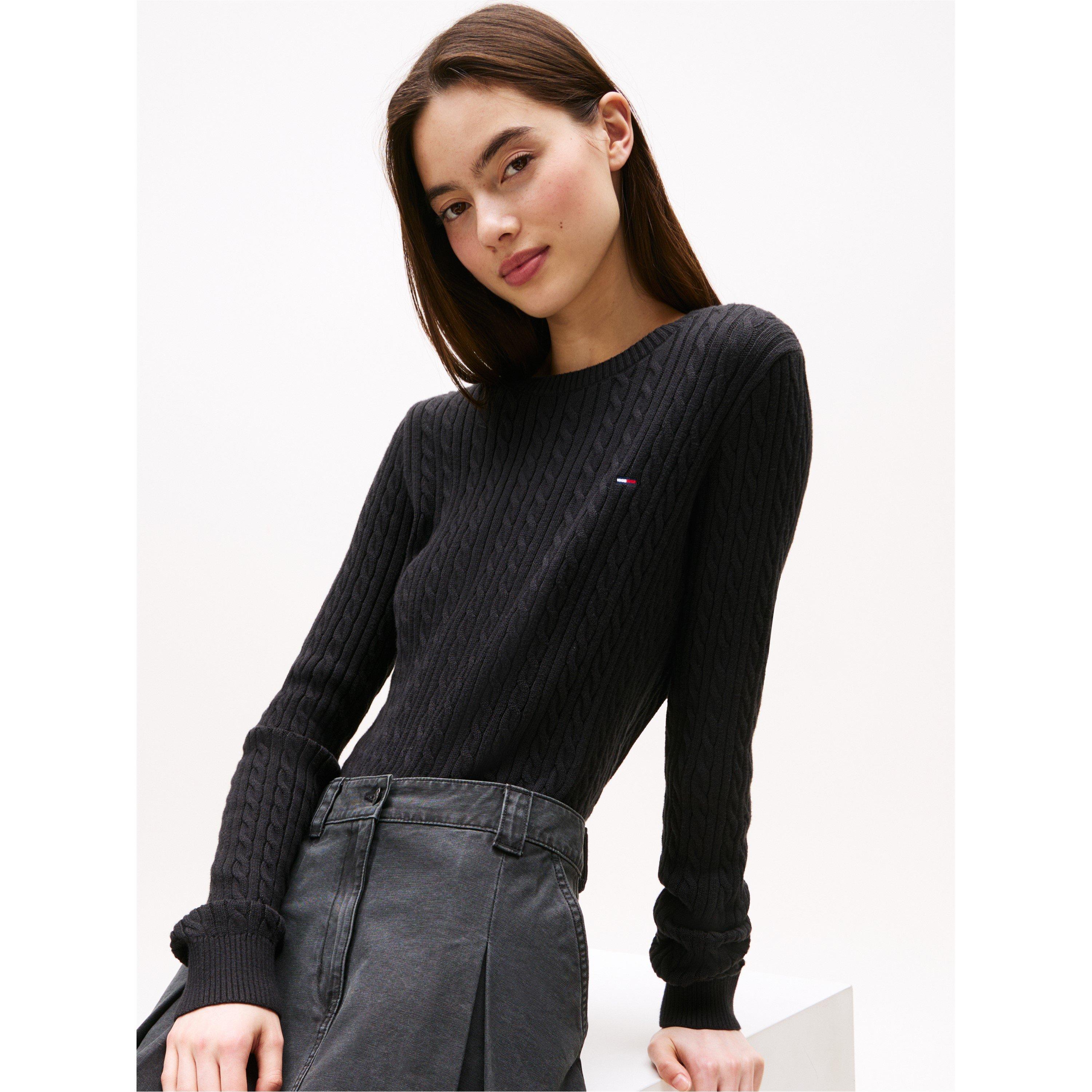 Black - Tommy Jeans - Women's Cable Knit Crew Neck Jumper - 5