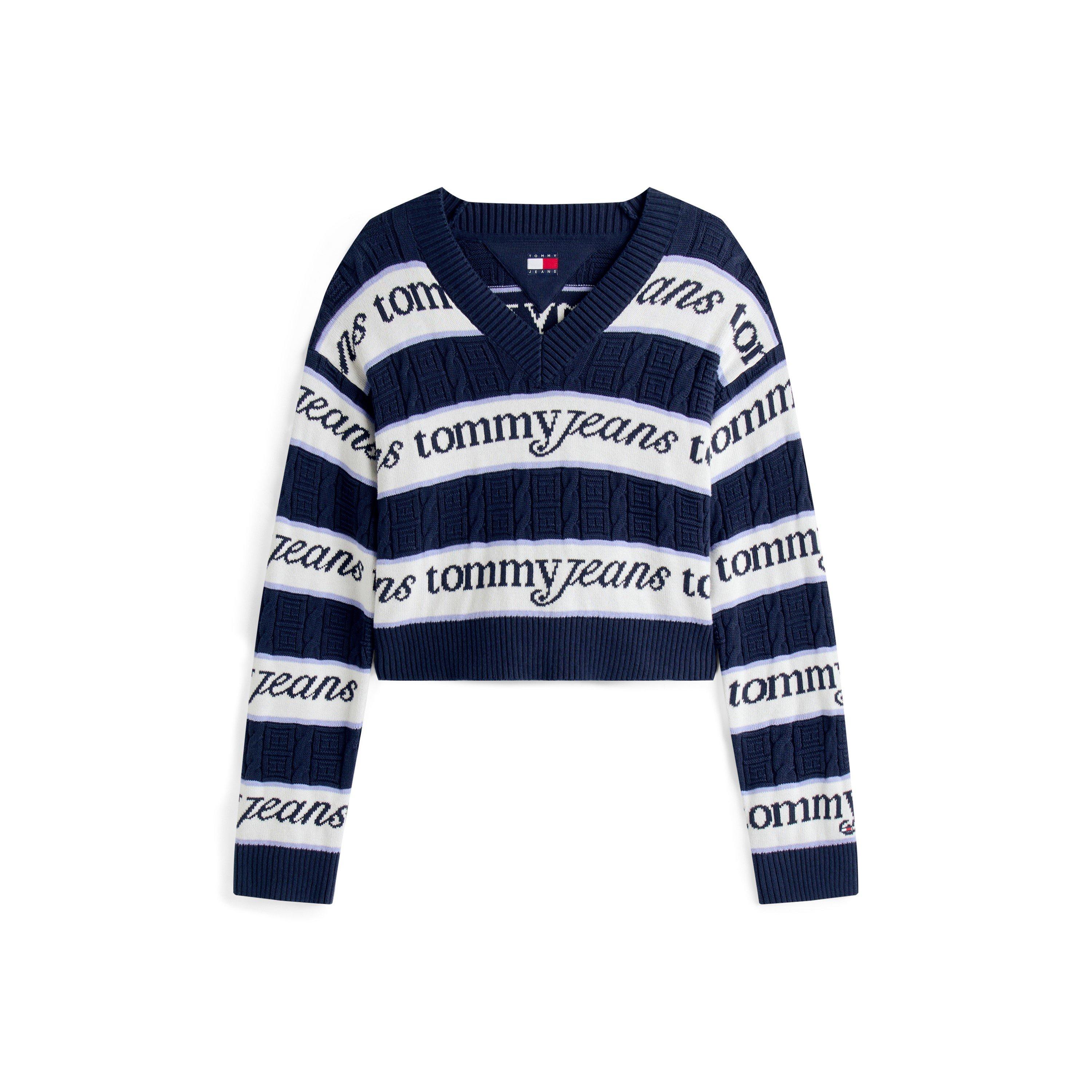 Naby/White - Tommy Jeans - Women's Logo Embroidered Crew Neck Jumper - 1