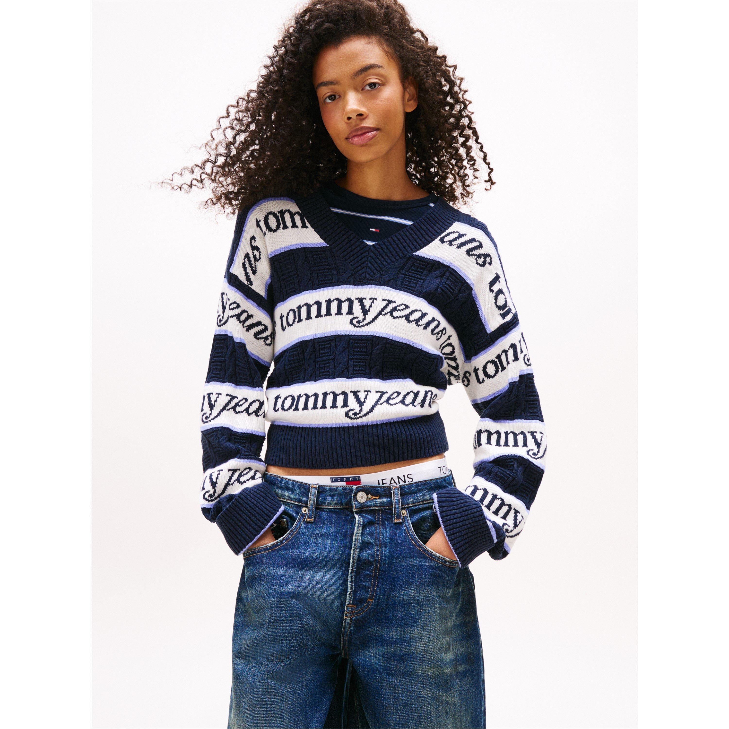 Naby/White - Tommy Jeans - Women's TJ Logo Crew Neck Jumper - 2