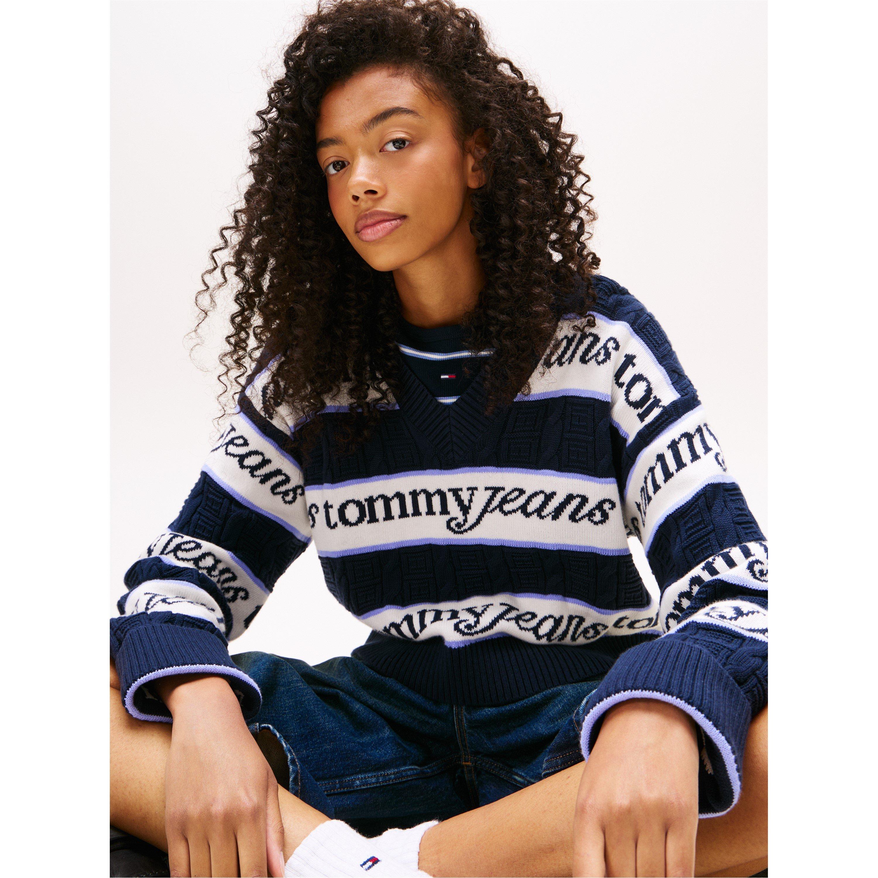 Naby/White - Tommy Jeans - Women's TJ Logo Crew Neck Jumper - 5