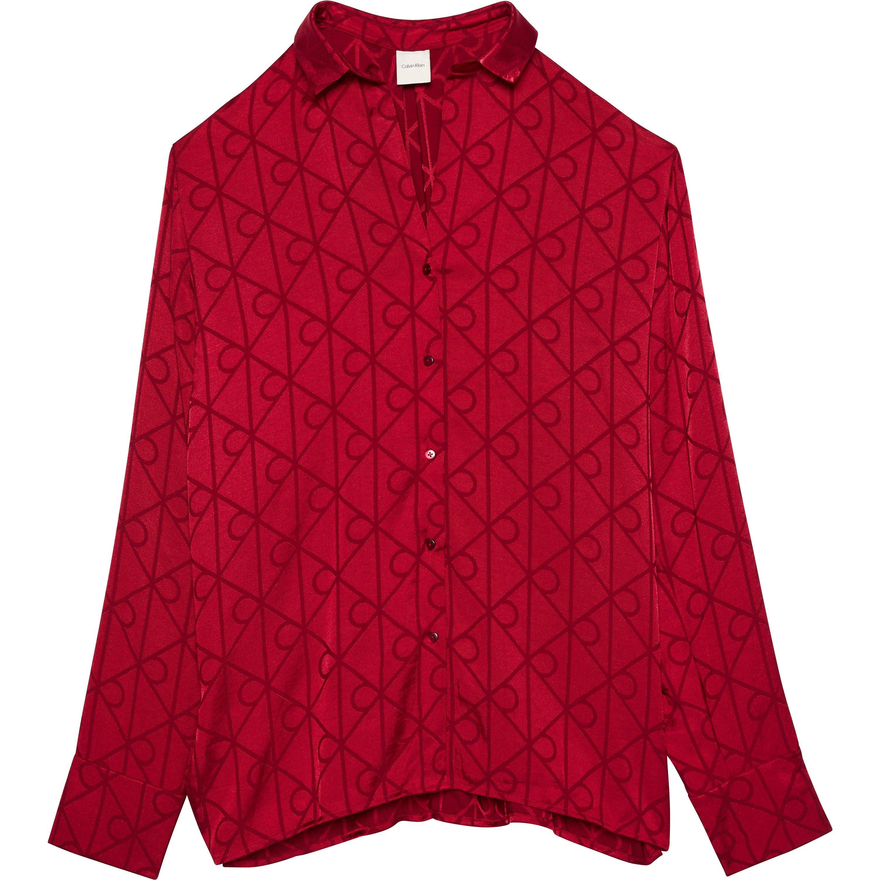 Calvin Klein Women's Satin Long Sleeve Pyjama Top - Satin Red - 12 (M)