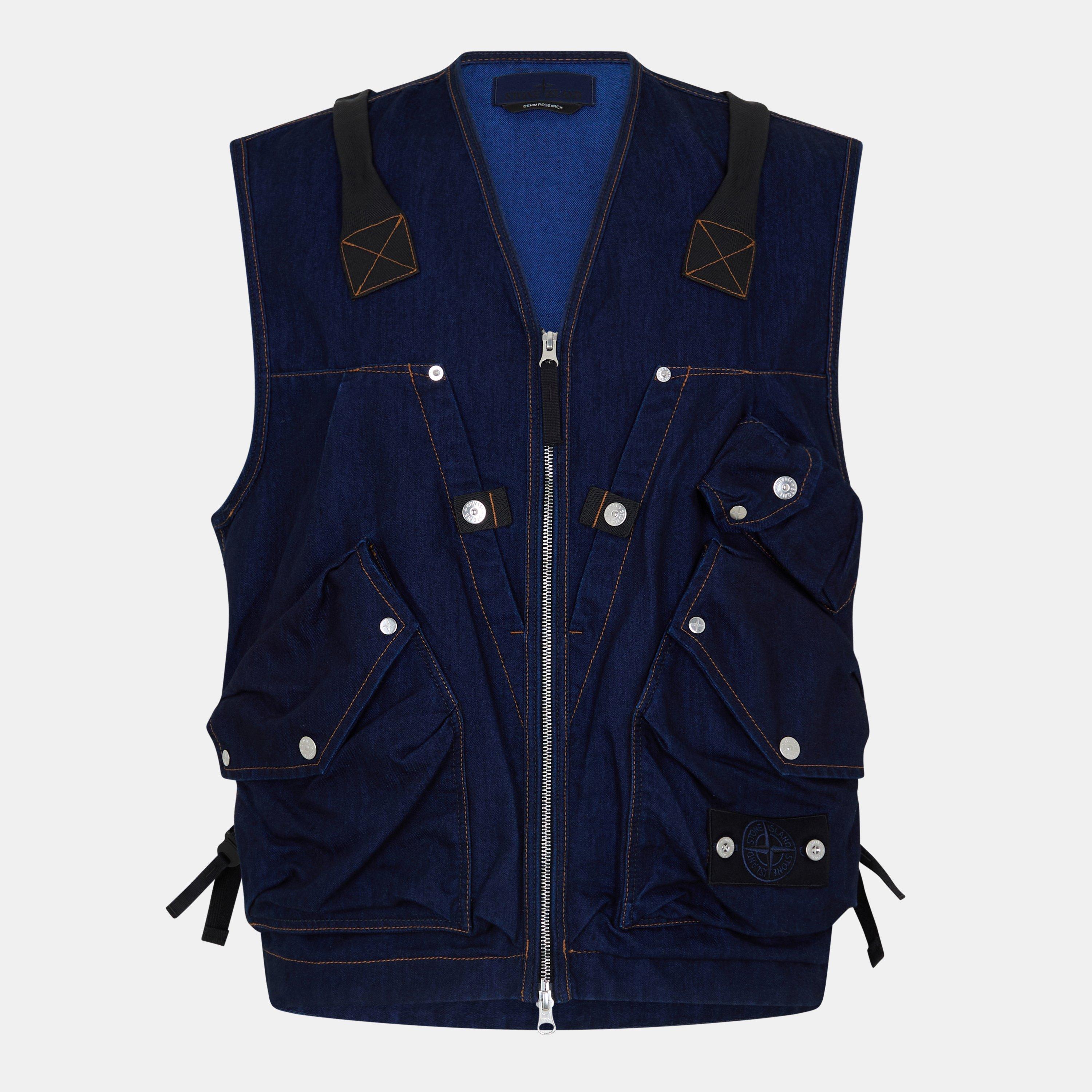 Indigo VJ201 - Stone Island - Men's Denim Research Sleeveless Gilet - 1