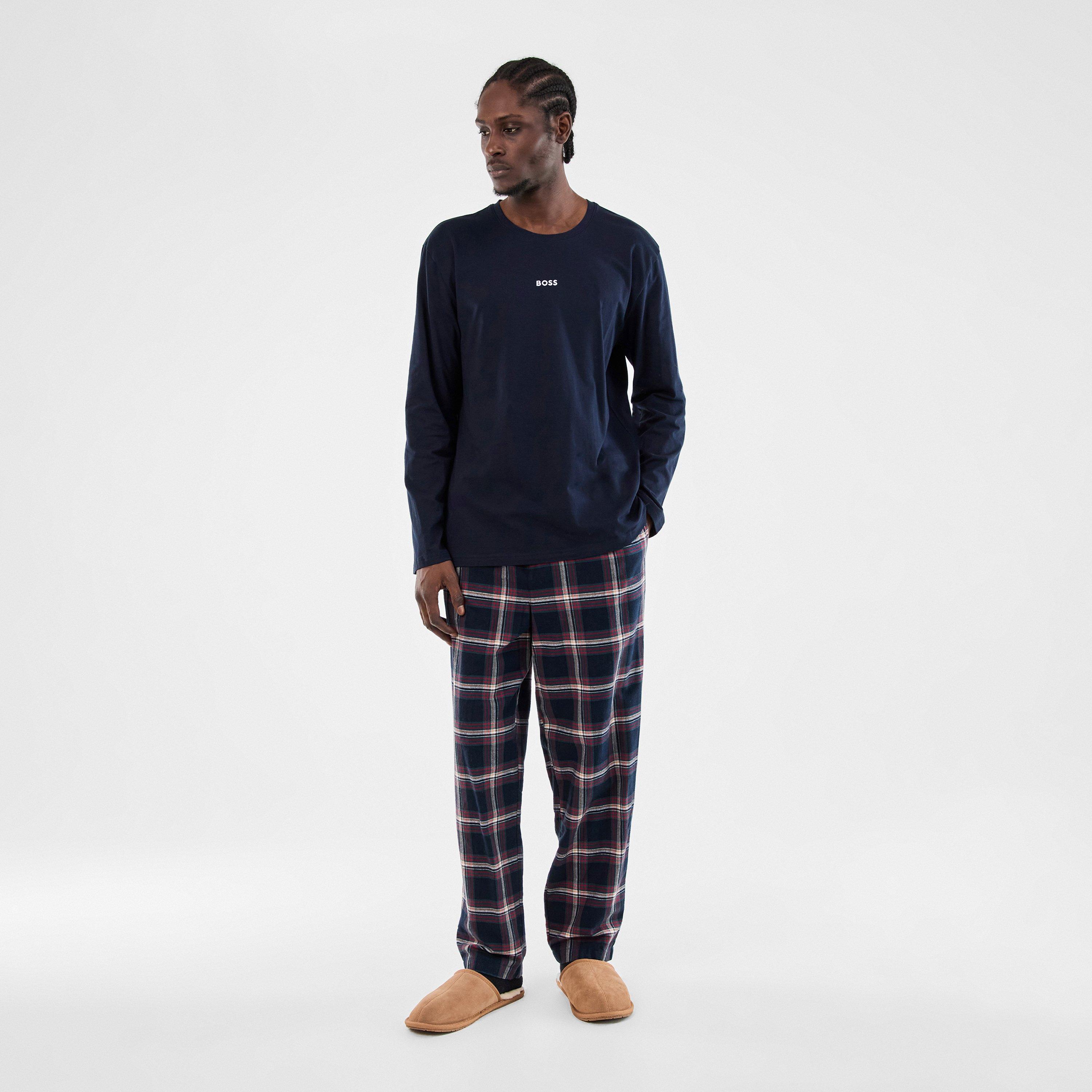 Blue Cheq 460 - Boss - Men's Holiday Set Cotton Long Sleeve Pyjama Set - 6