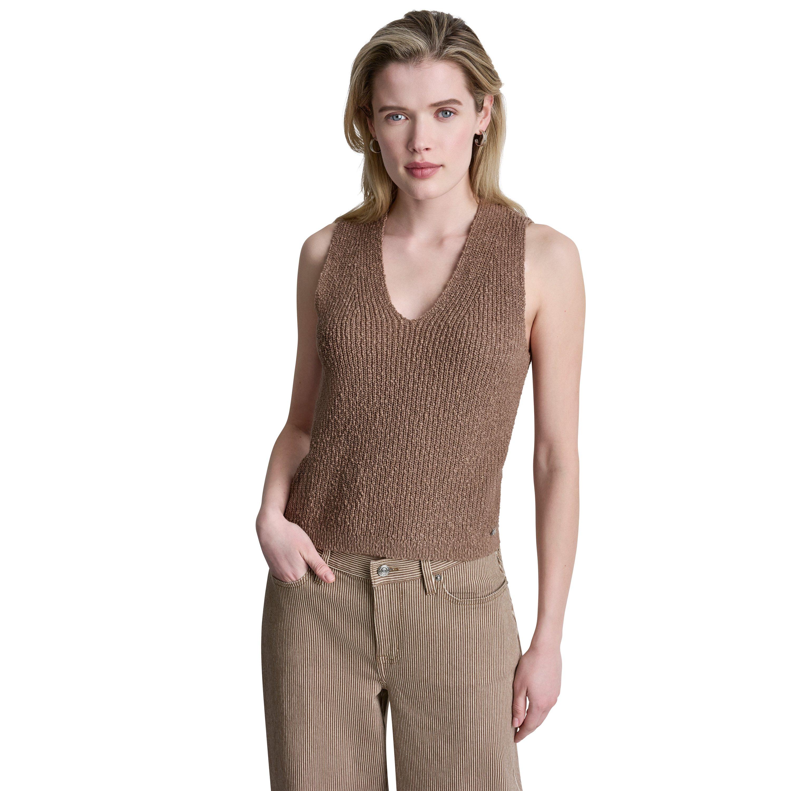 Fumée de bois - DKNY - Womens Sleeveless V-Neck Rib Slub Sweater - 1