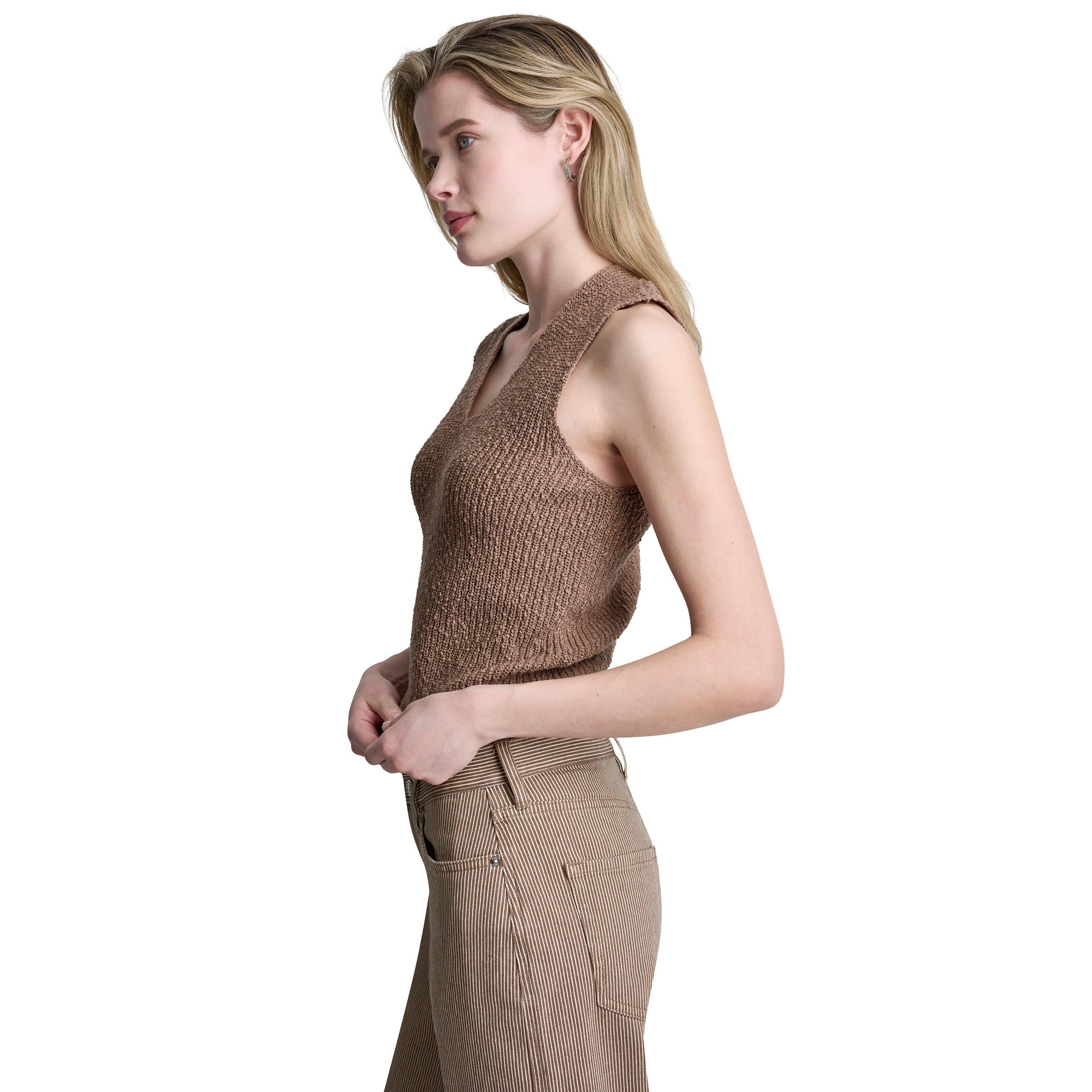 Fumée de bois - DKNY - Womens Sleeveless V-Neck Rib Slub Sweater - 2