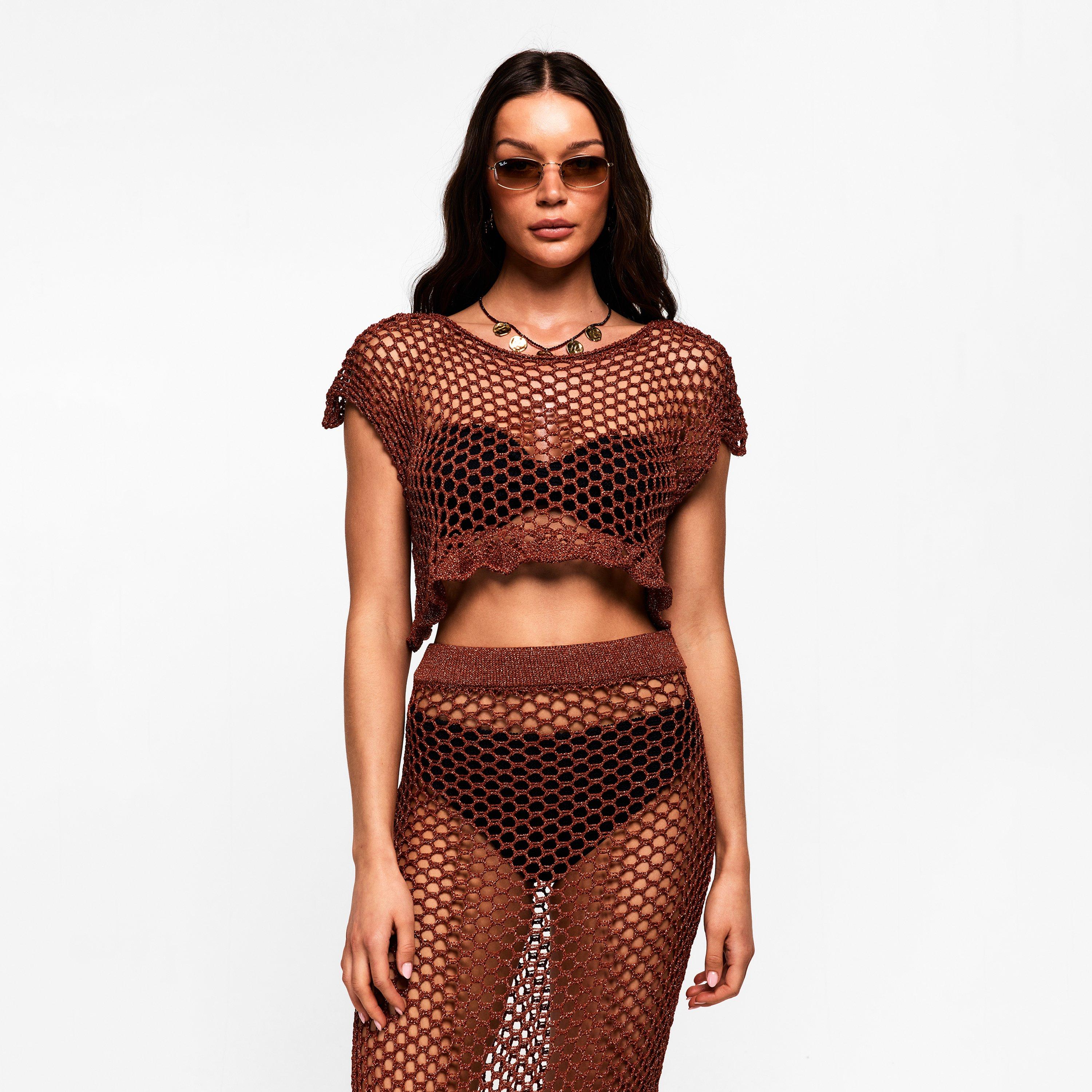 Bronze - Nima Liminal Knitting - Women's Crop Cut Out Top - 3