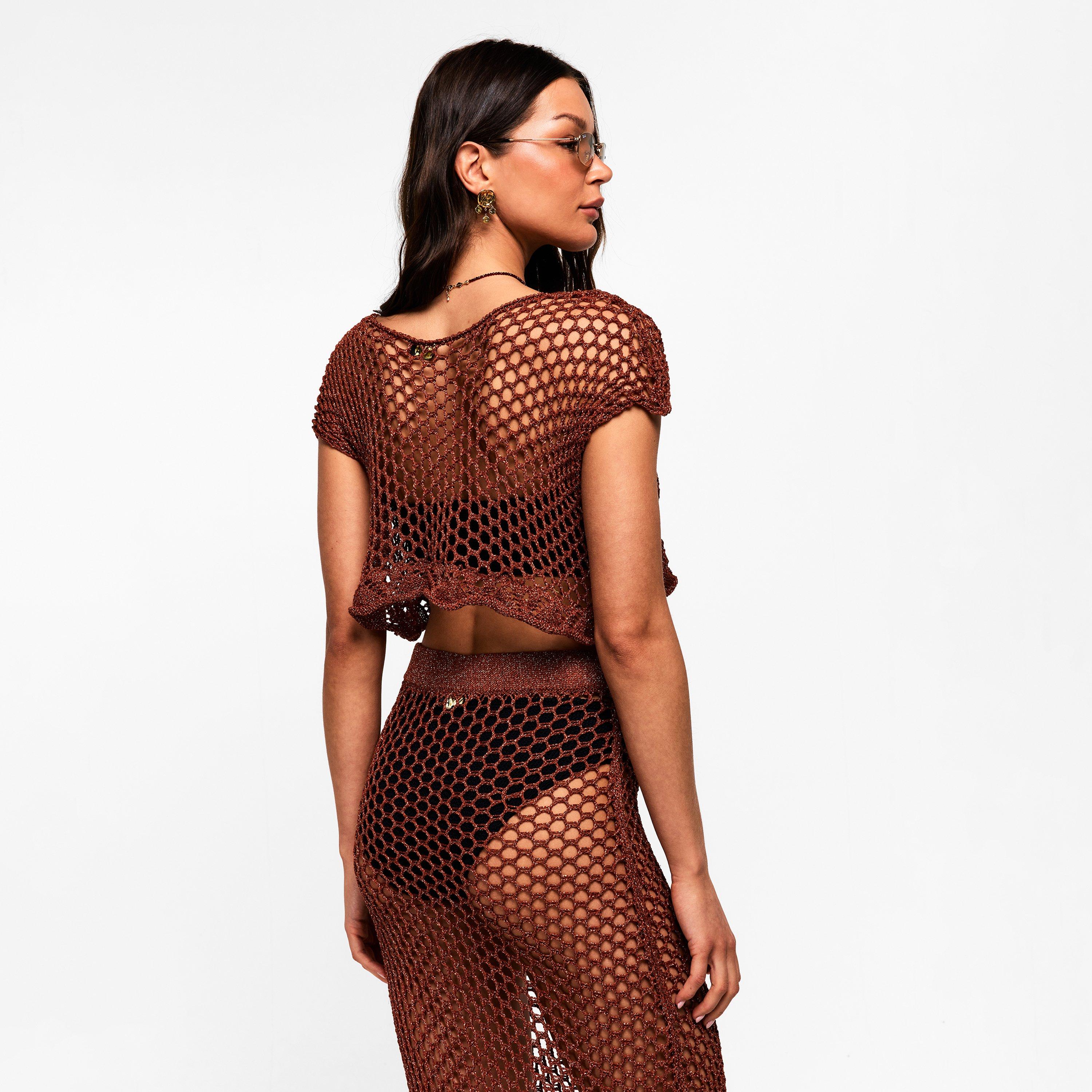 Bronze - Nima Liminal Knitting - Women's Crop Cut Out Top - 4