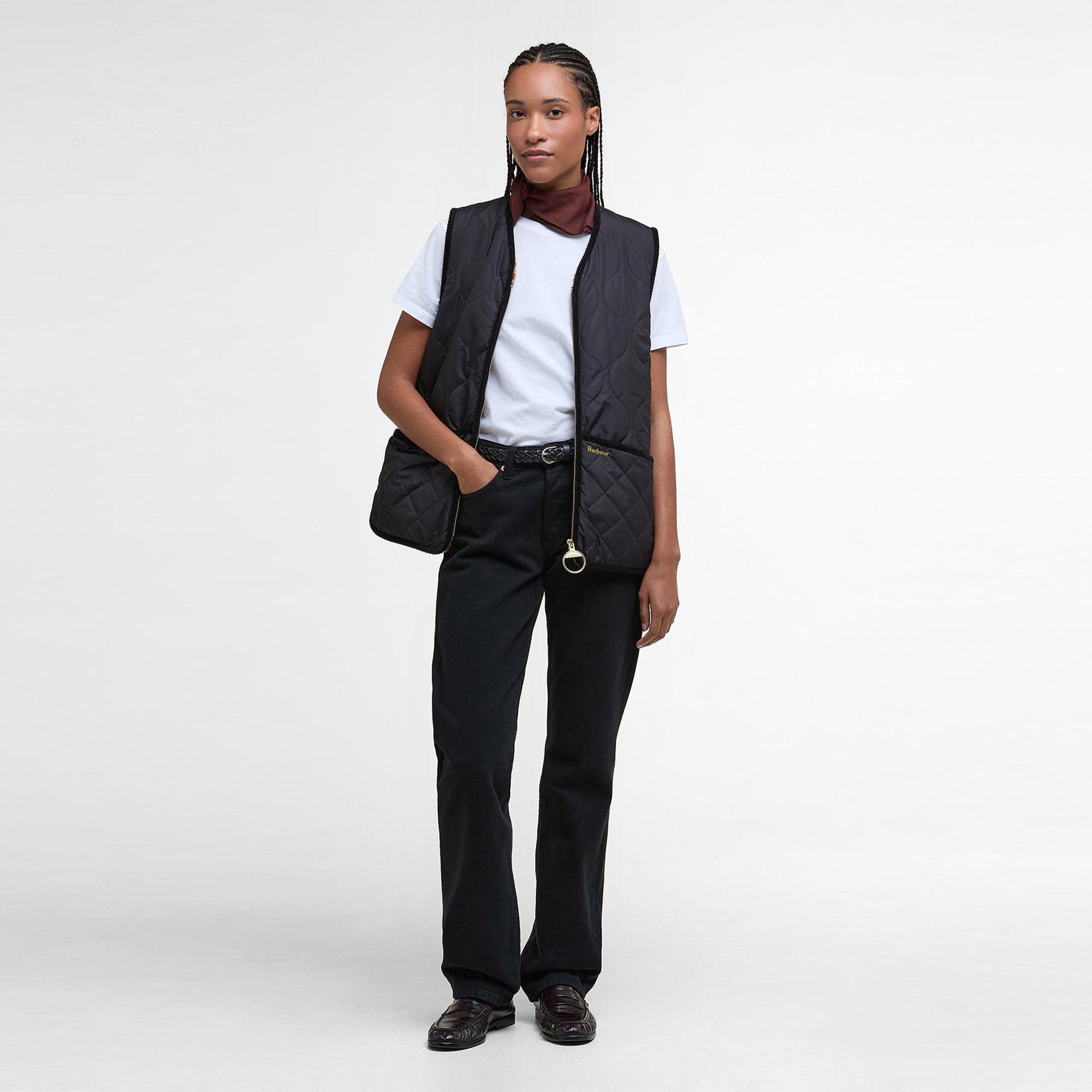 Black/Camel - Barbour - Women's Klara Liner Quilted Full Zip Sleeveless Gilet - 5