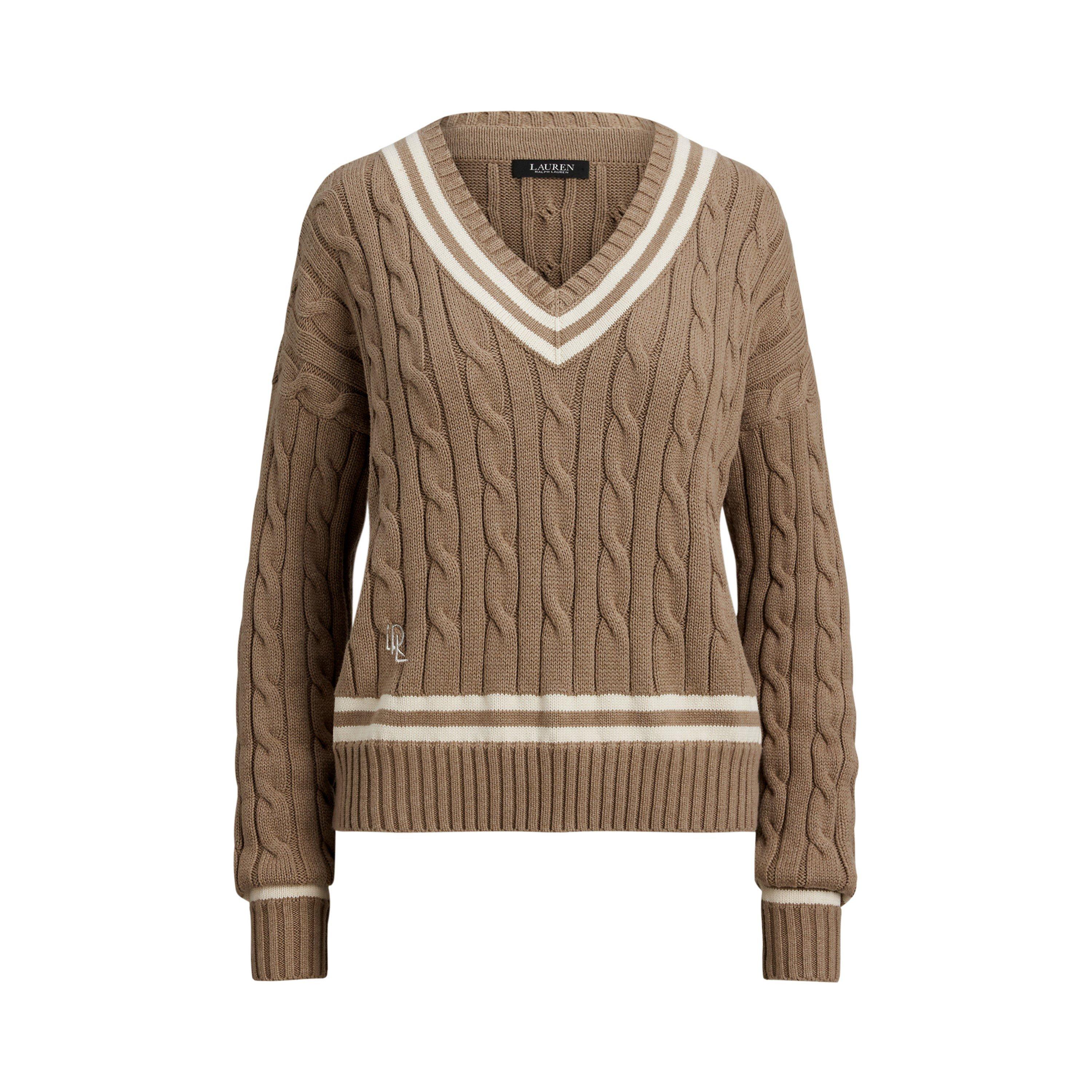 Lauren By Ralph Lauren Women's Heather/Cream Crew Neck Jumper - 12 (M)