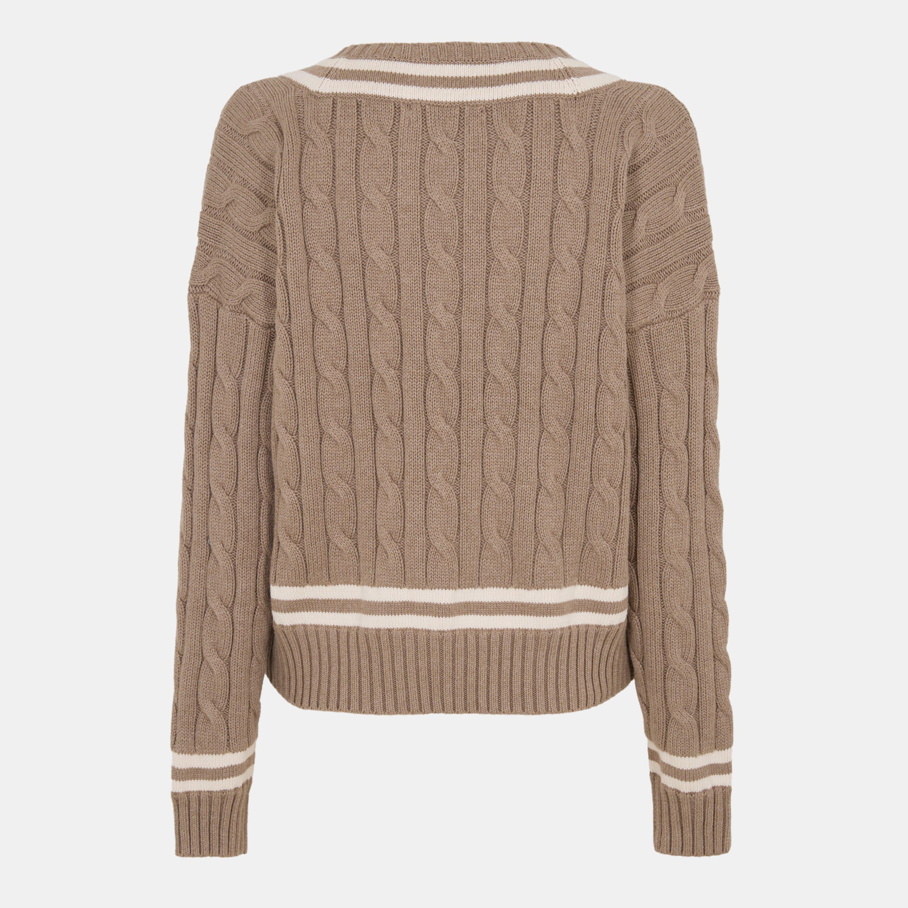 Heather/Cream - Lauren by Ralph Lauren - Women's Real Leather Crew Neck Jumper - 2