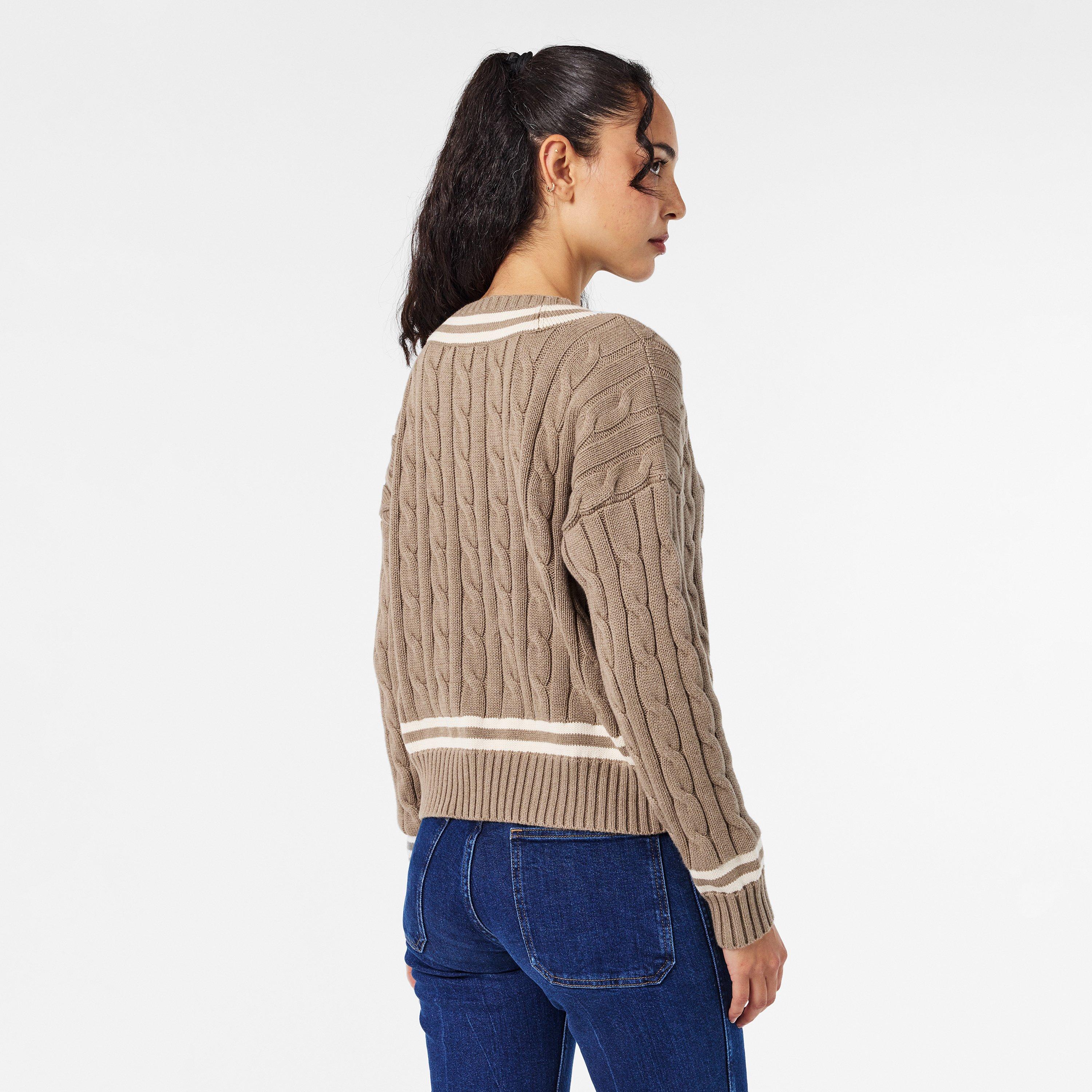 Heather/Cream - Lauren by Ralph Lauren - Women's Real Leather Crew Neck Jumper - 4