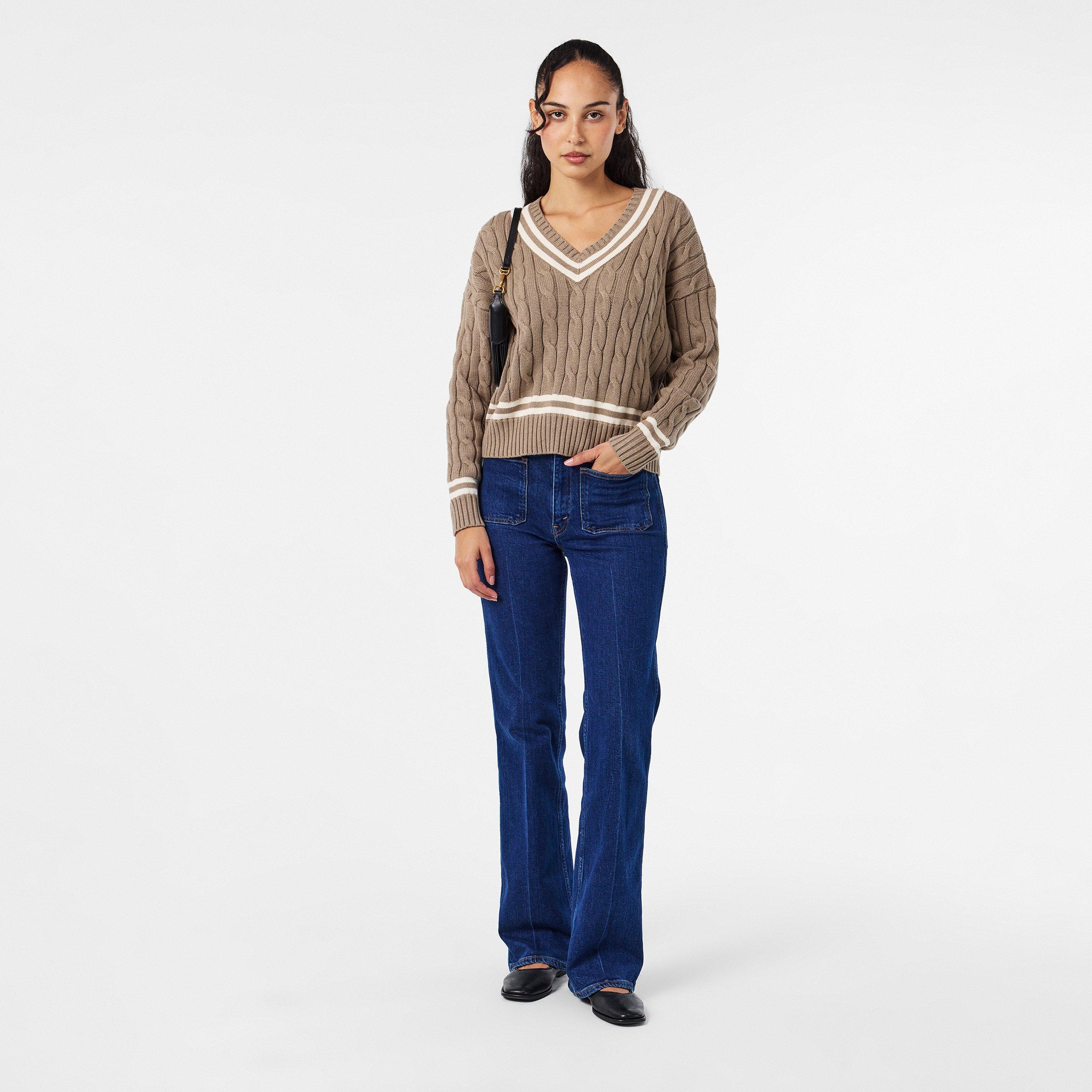 Heather/Cream - Lauren by Ralph Lauren - Women's Real Leather Crew Neck Jumper - 6