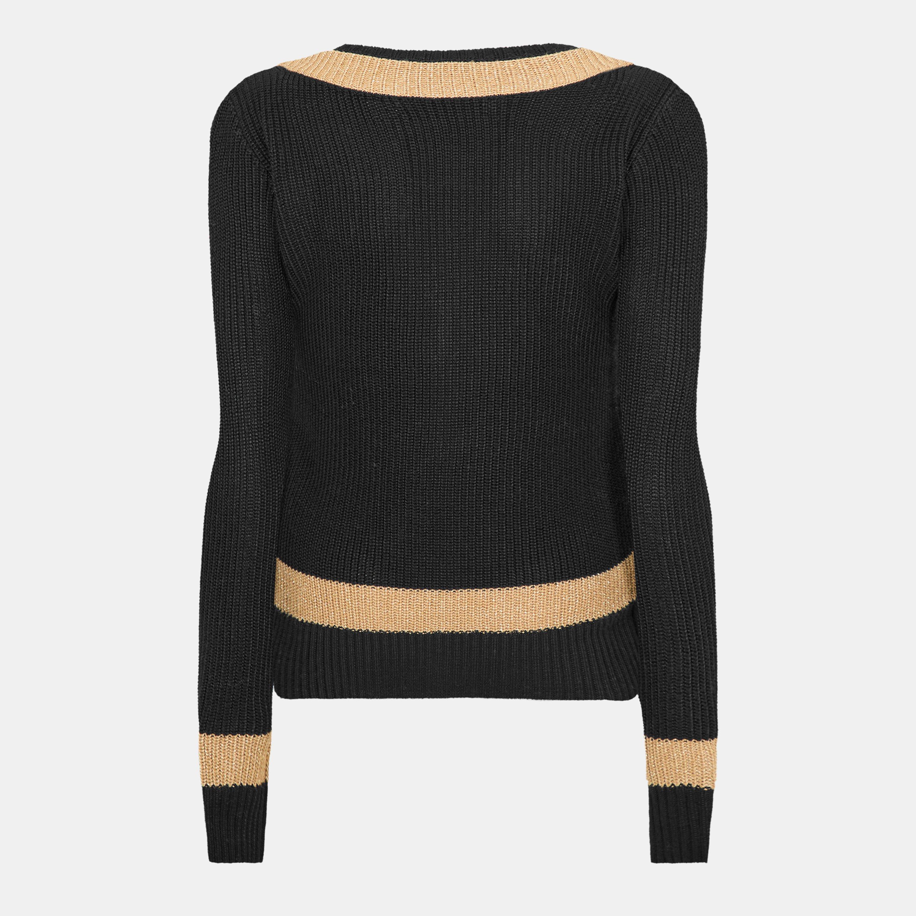 Black/Gold - Lauren by Ralph Lauren - Women's Real Leather Meren Crew Neck Jumper - 2