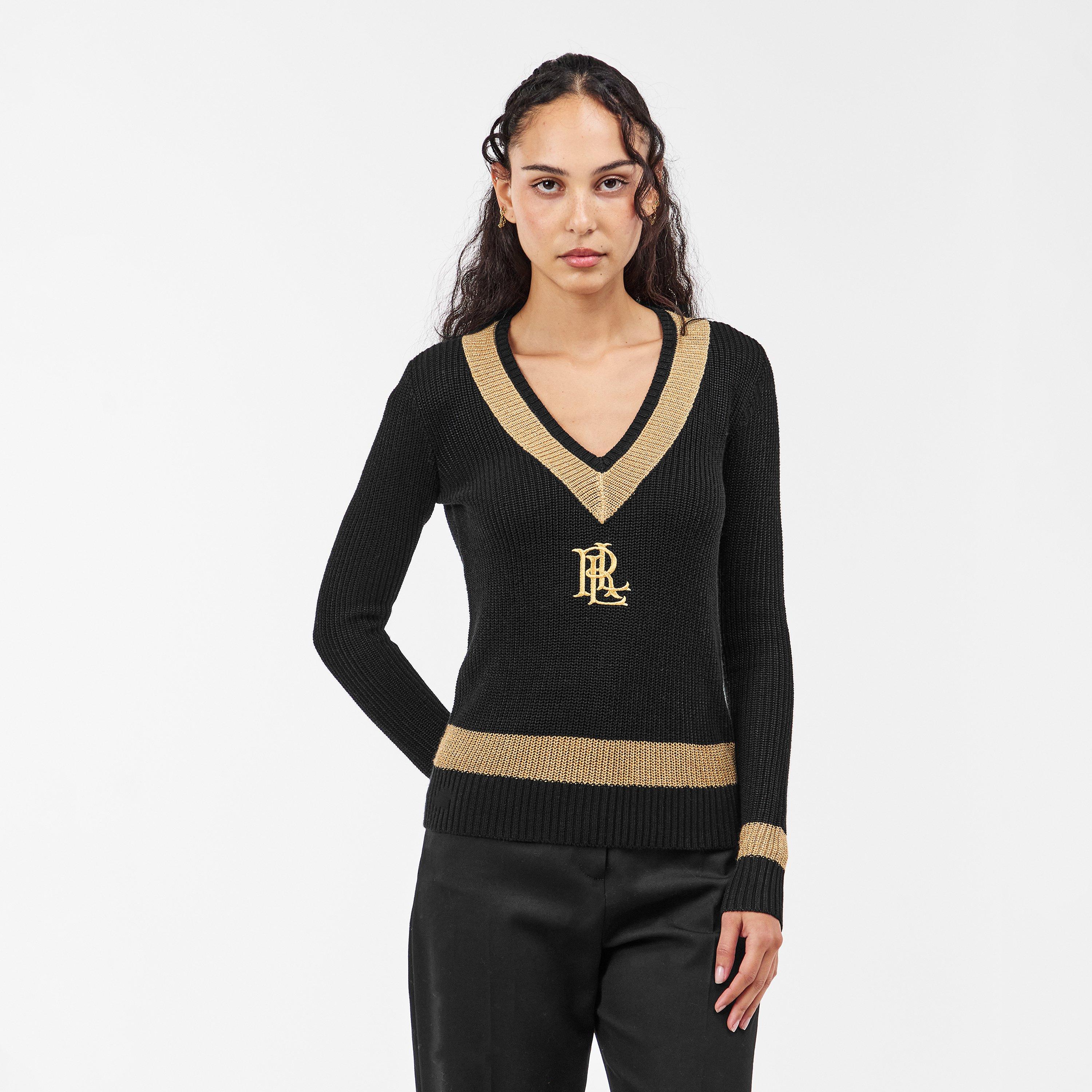 Black/Gold - Lauren by Ralph Lauren - Women's Real Leather Meren Crew Neck Jumper - 3