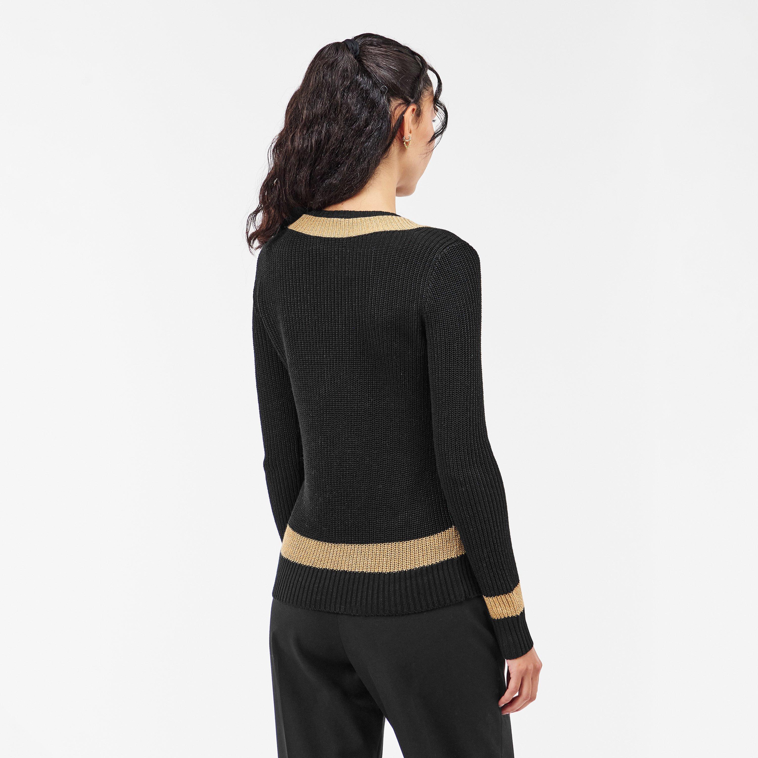 Black/Gold - Lauren by Ralph Lauren - Women's Real Leather Meren Crew Neck Jumper - 4