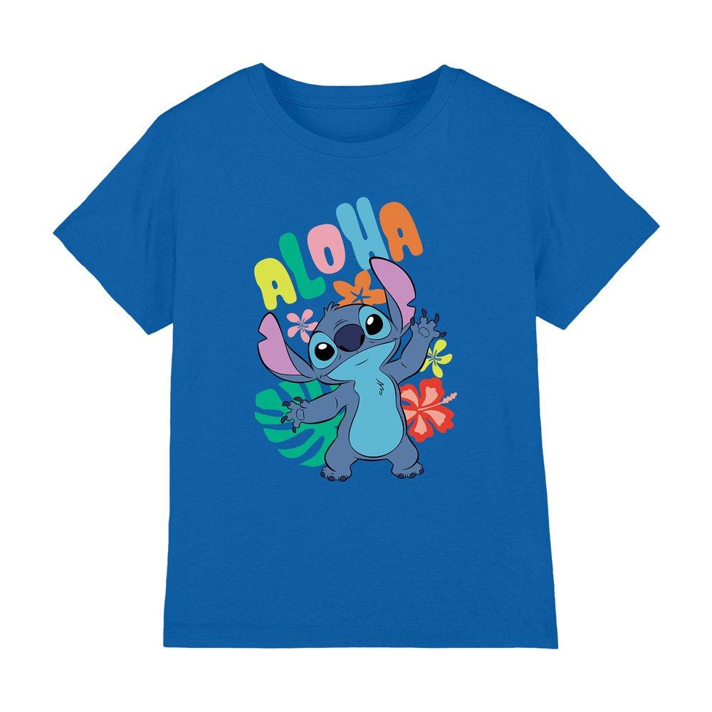 Blue - Disney - Lilo & Stitch Tropical Aloha Kids T Shirt Royal B - 1