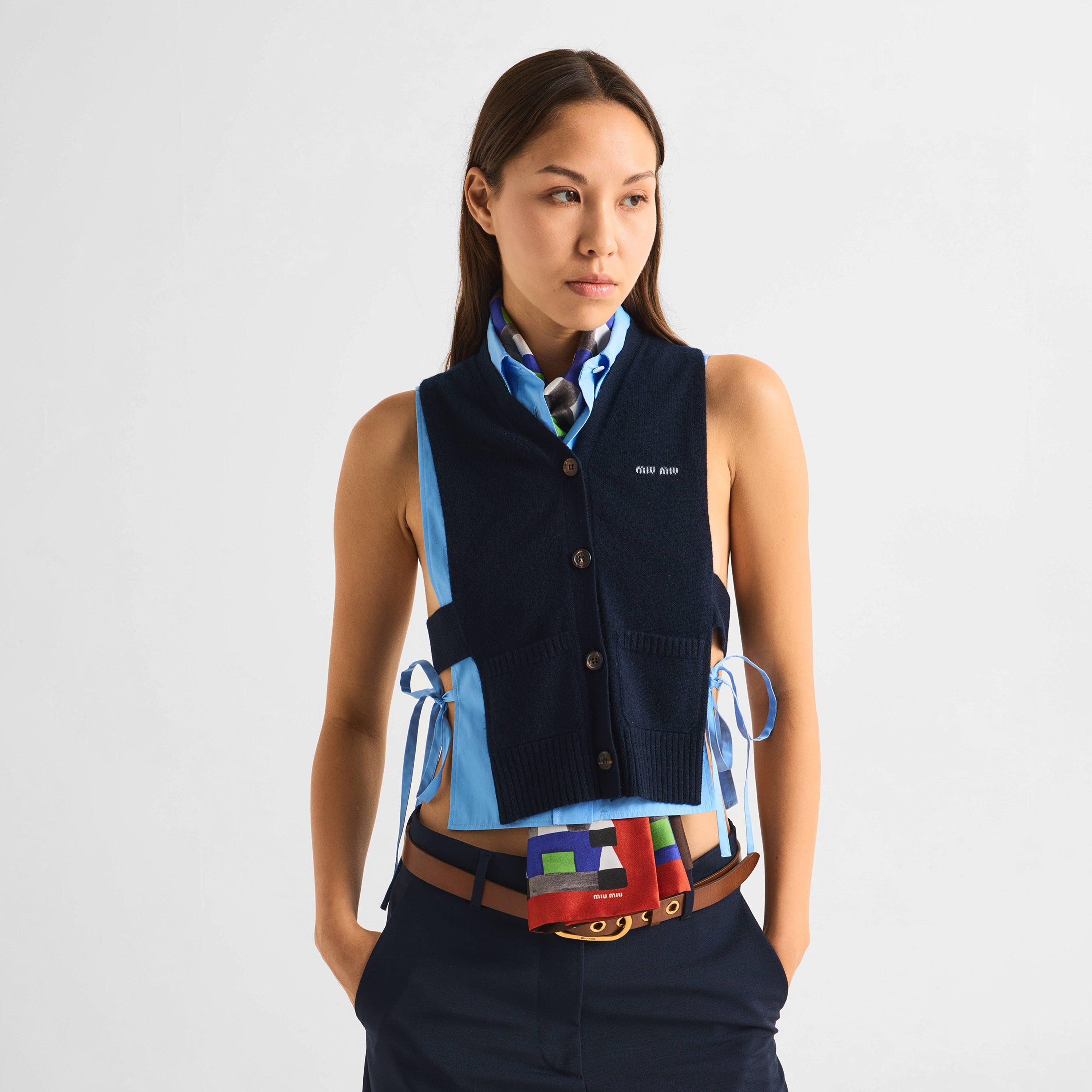Bleu - Miu Miu - Women's Knitted Sweater Vest - 3