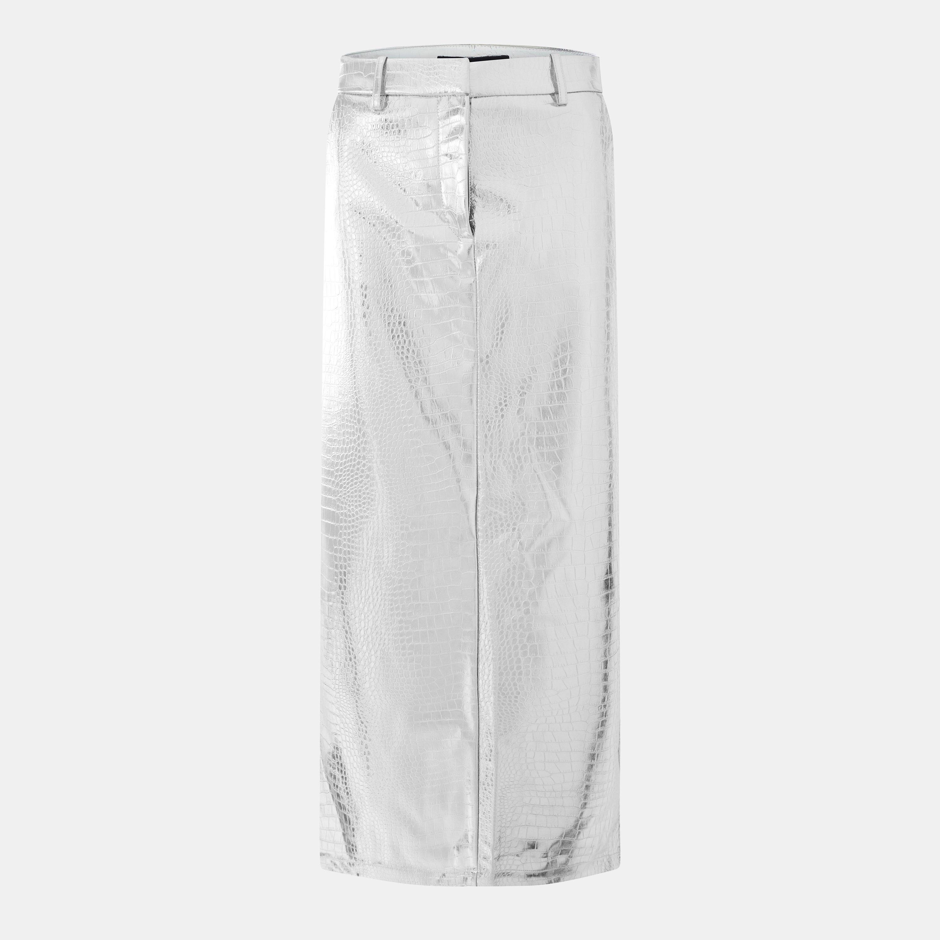 Vero Moda Women's Lisa Croc Maxi Skirt - Silver Colour - 8 (XS)