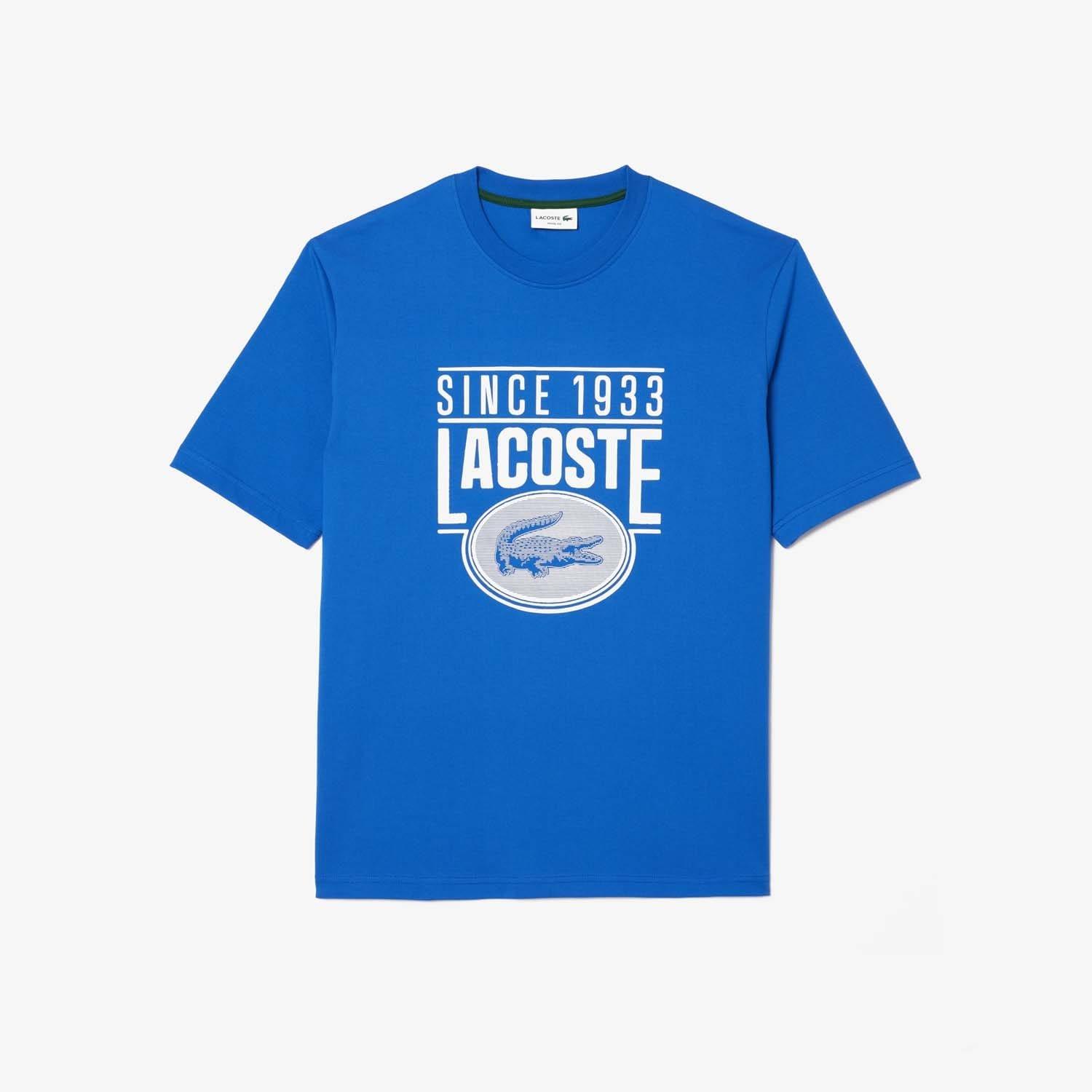 Blue - Lacoste - Loose-Fit Heavy Cotton Printed T-Shirt - 1