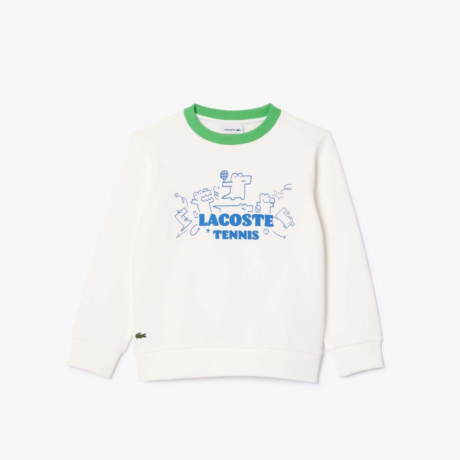 Cream - Lacoste - Fleece Crewneck Print Sweatshirt - 1
