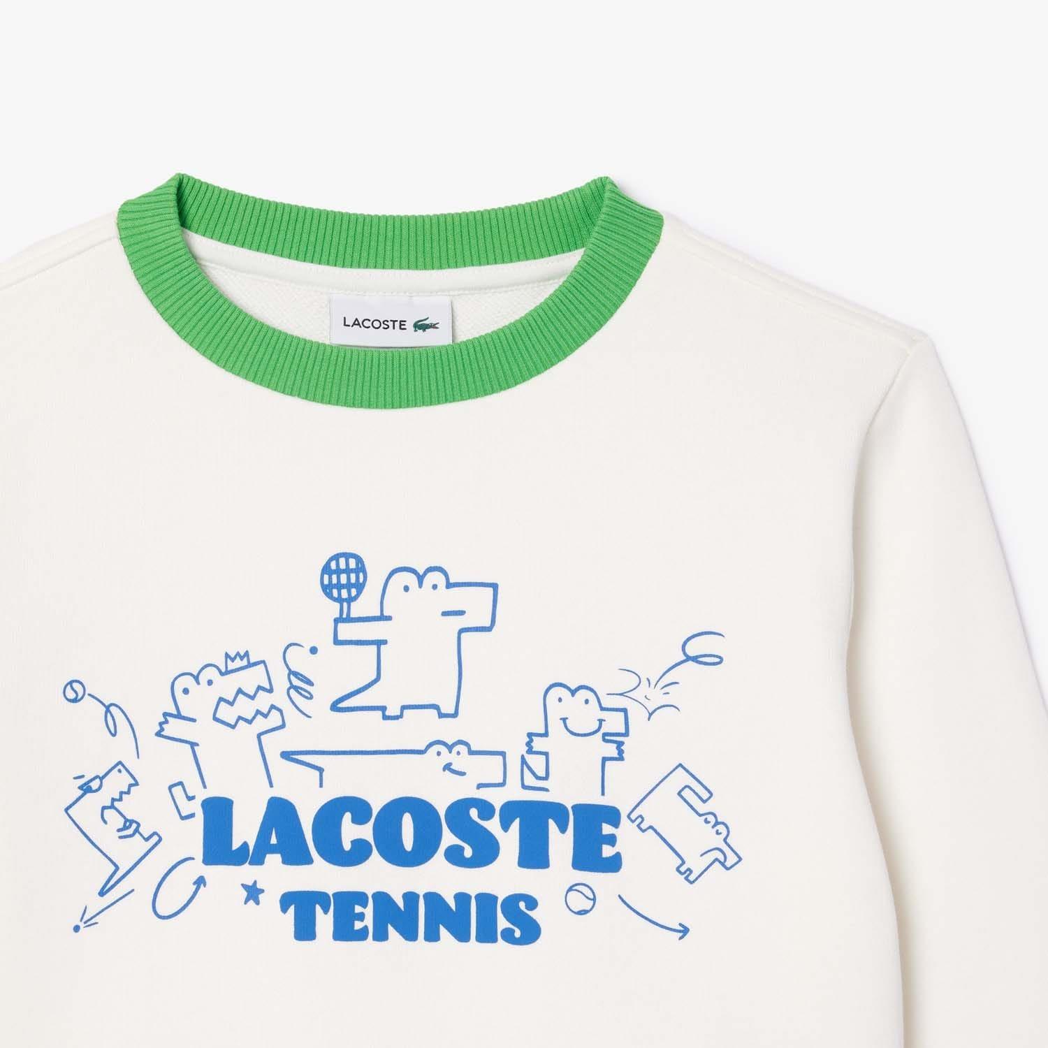 Cream - Lacoste - Fleece Crewneck Print Sweatshirt - 3