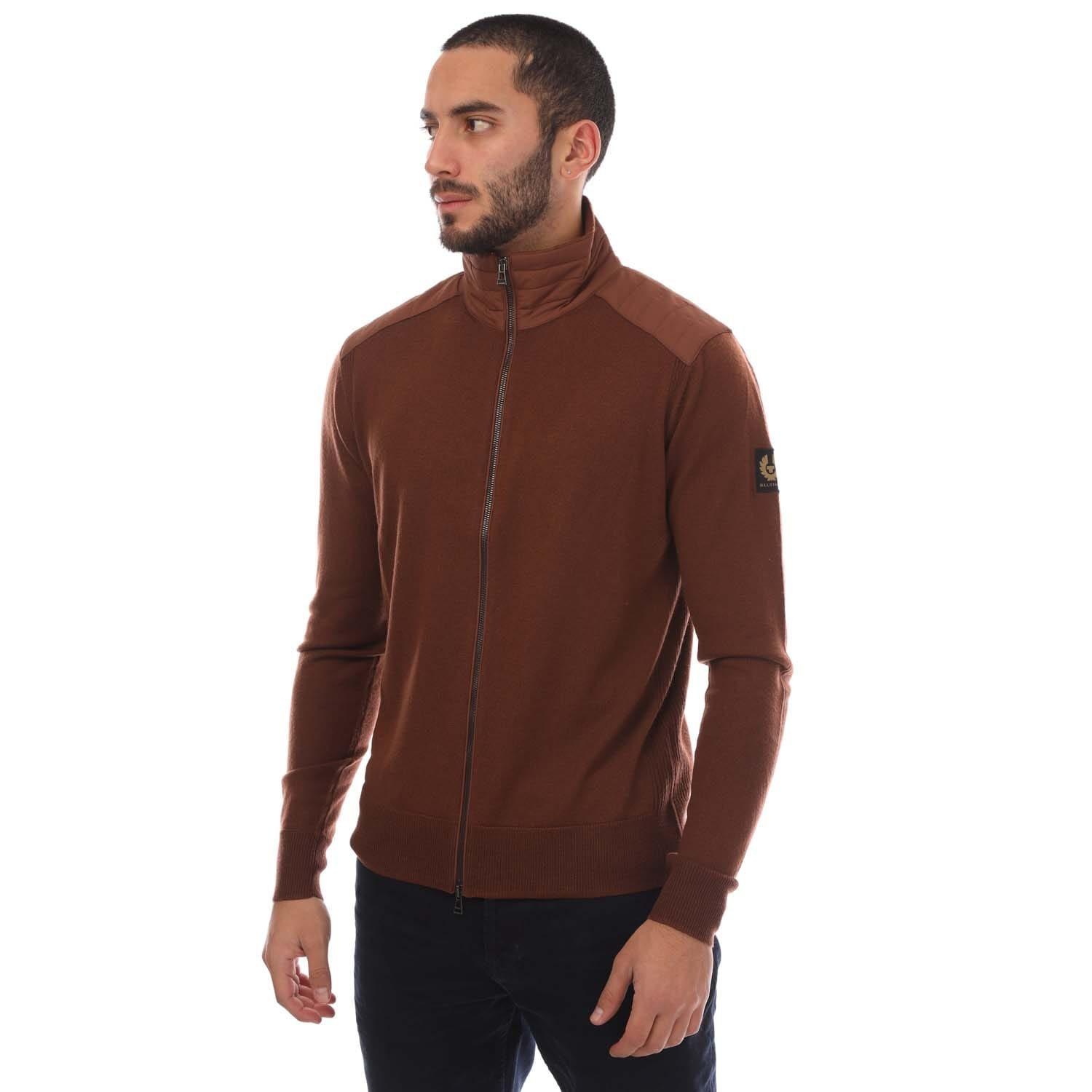 Brown - Belstaff - Merino Wool Kebly Zip Cardigan - 1