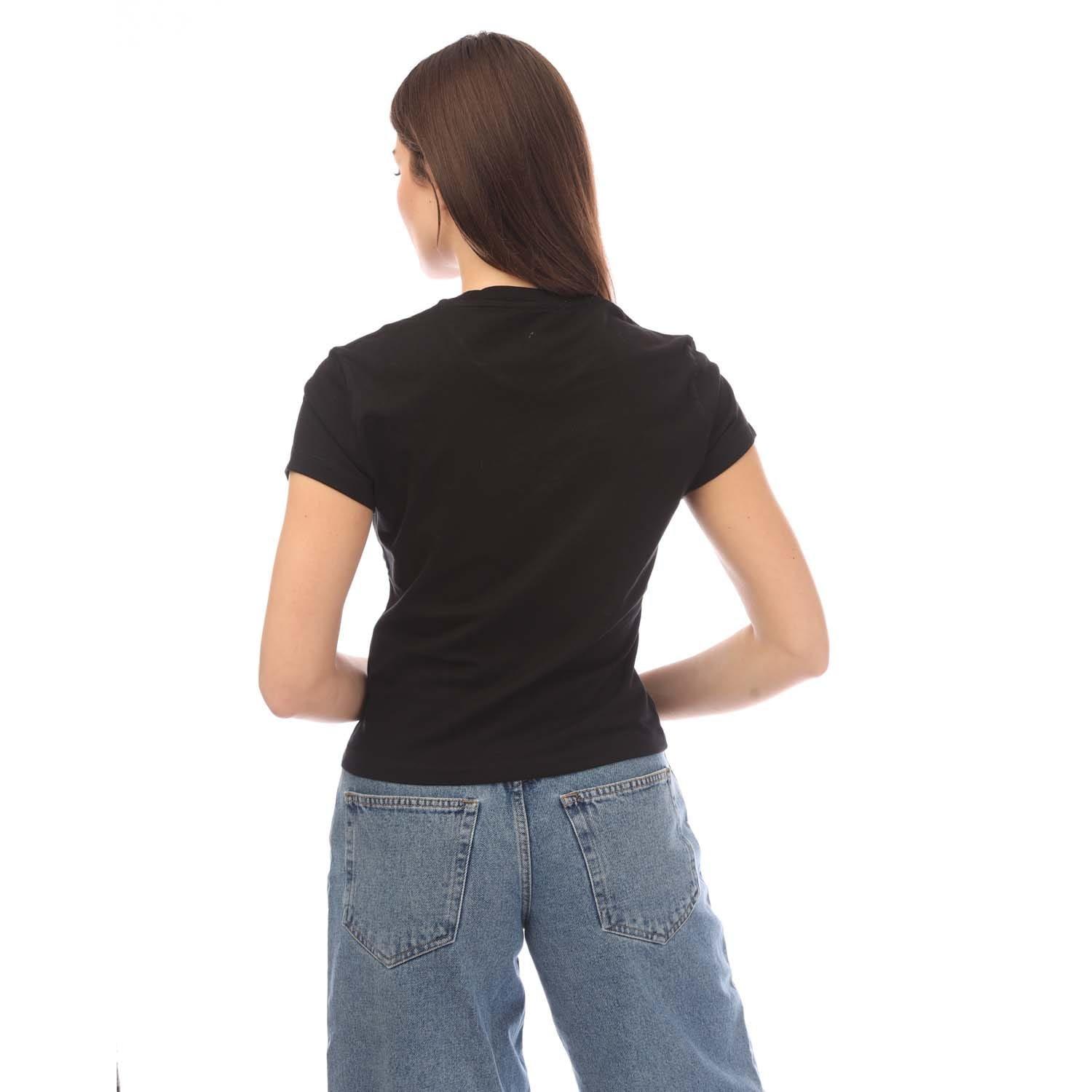 Black - Off White - Embroidered Flower Mini Arrow Fitted T-Shirt - 2