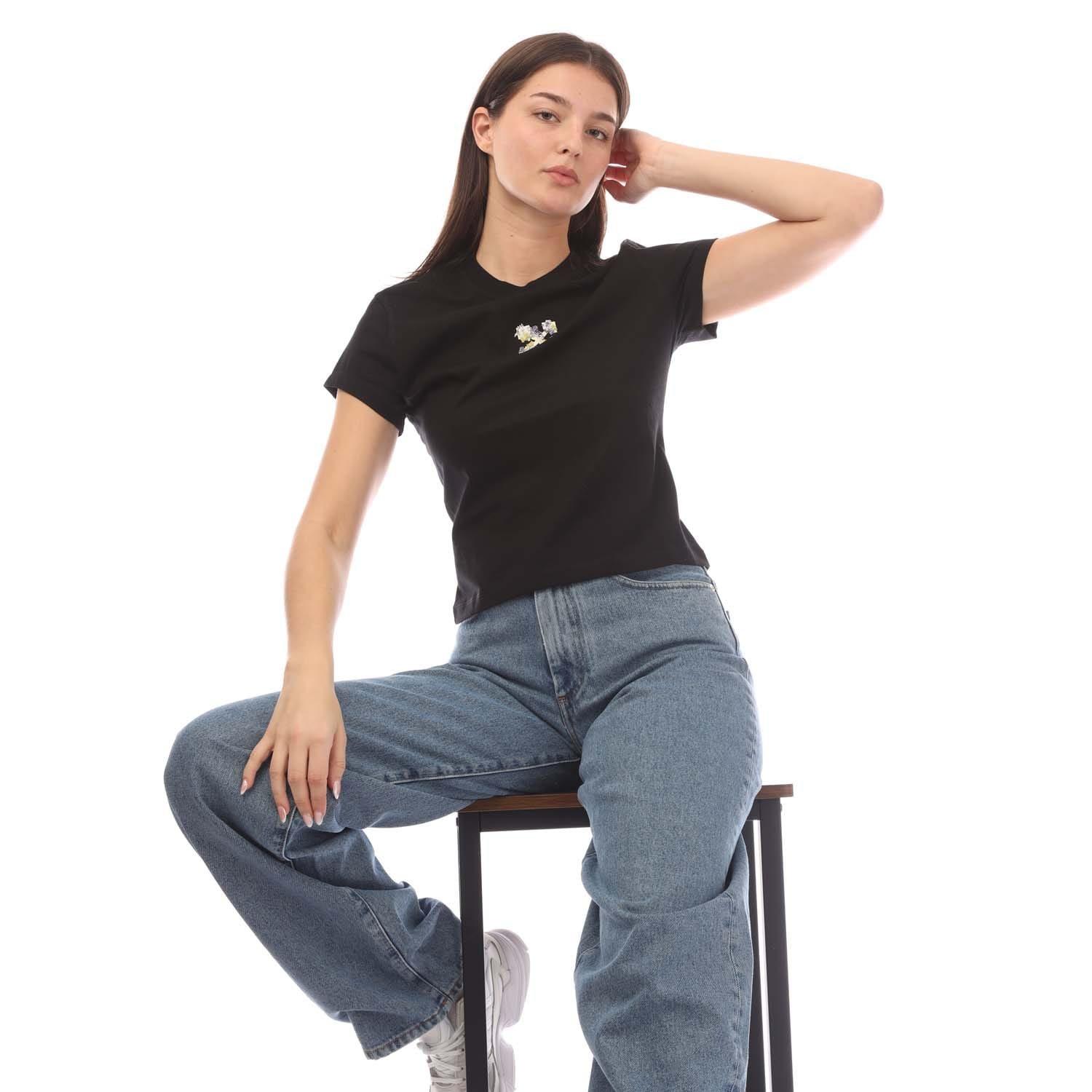 Black - Off White - Embroidered Flower Mini Arrow Fitted T-Shirt - 5