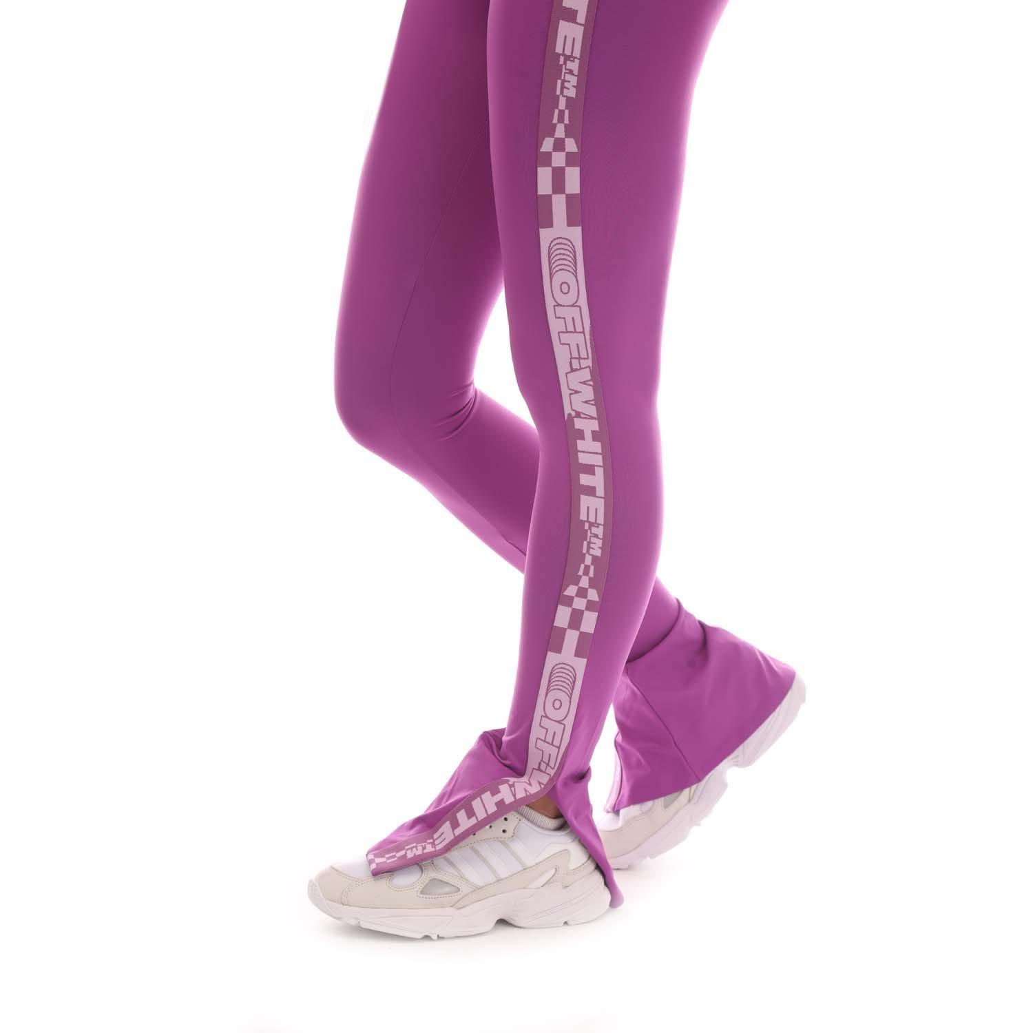 Pink - Off White - Women's Logo Band Split Leggings, Bands on Legs - 3