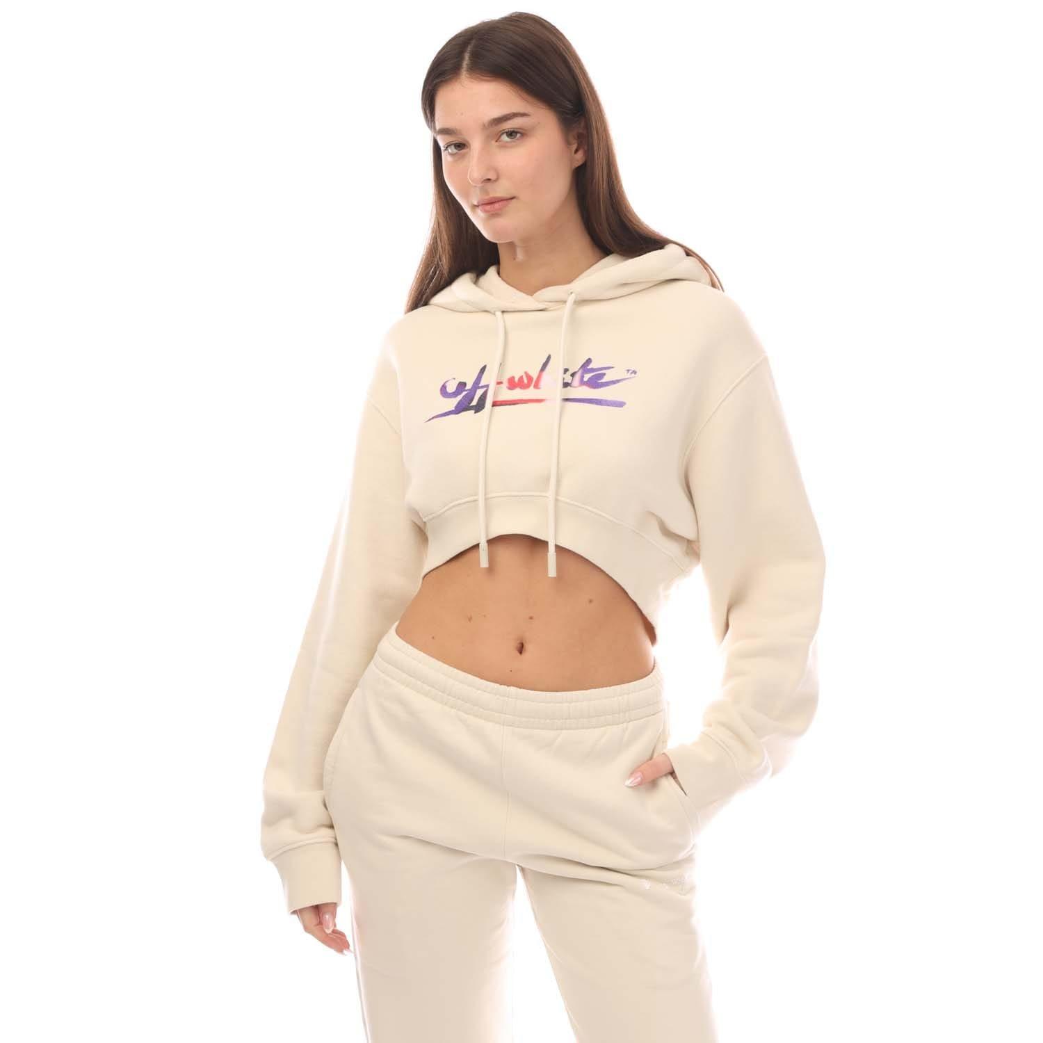 Beige - Off White - Ready Made Super Cropped Hoodie - 1