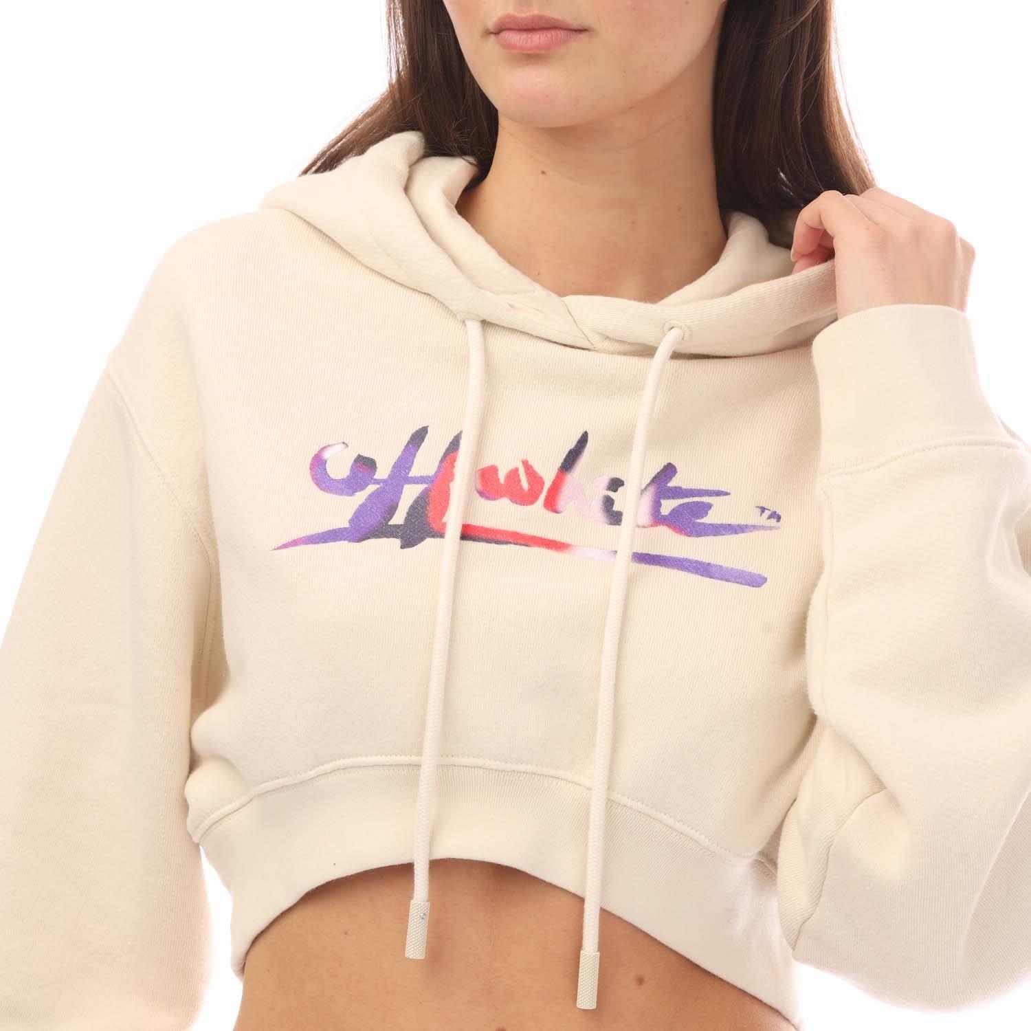 Beige - Off White - Ready Made Super Cropped Hoodie - 3