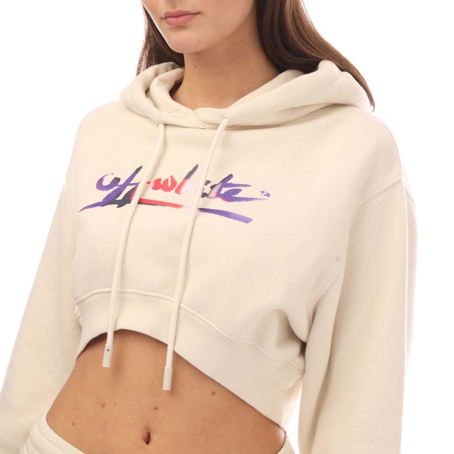 Beige - Off White - Ready Made Super Cropped Hoodie - 4
